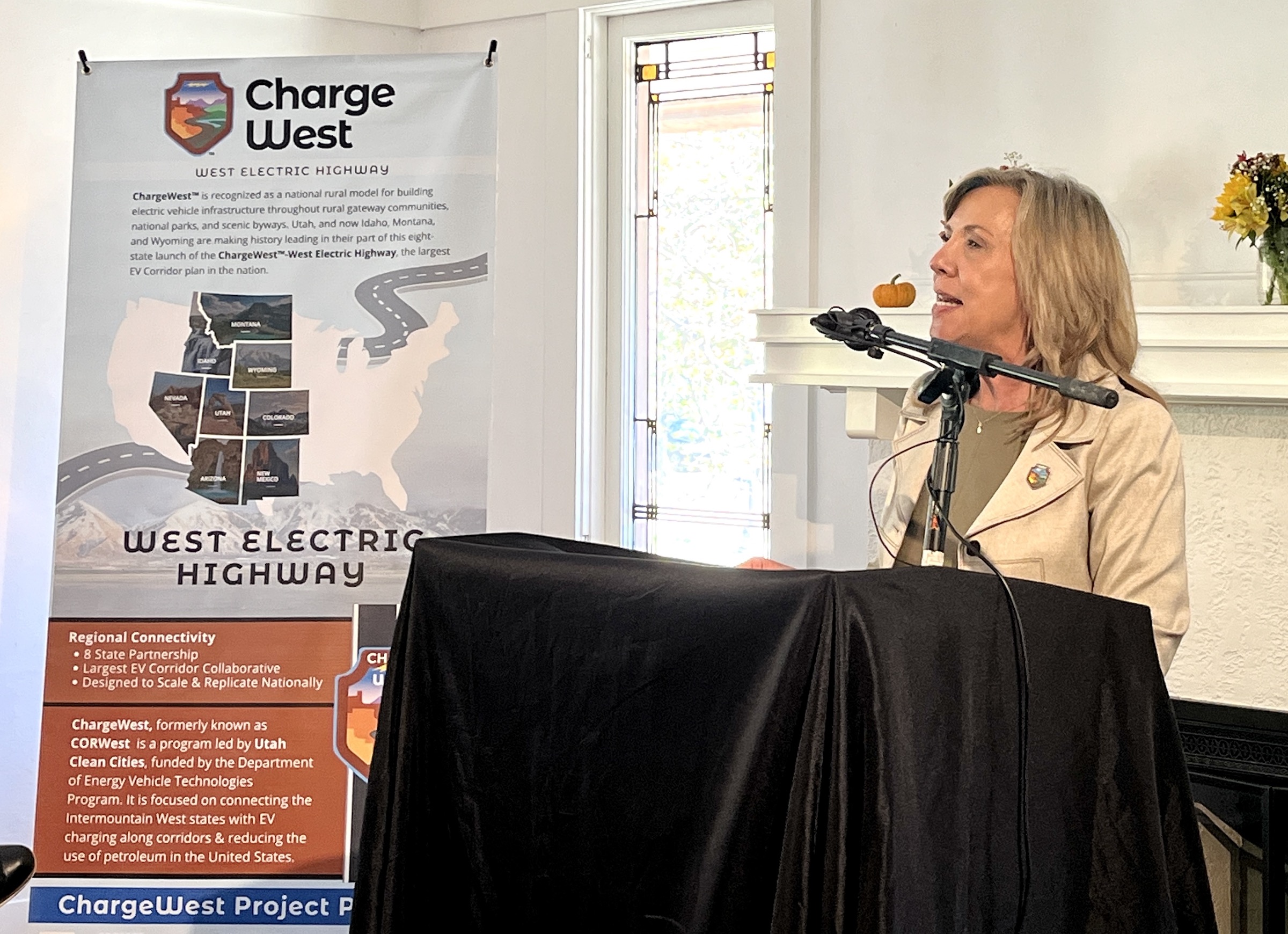 Tammie Bostick, director of Utah Clean Cities and lead of the Charge West project, speaks at a Charge West press conference in Salt Lake City on Thursday.