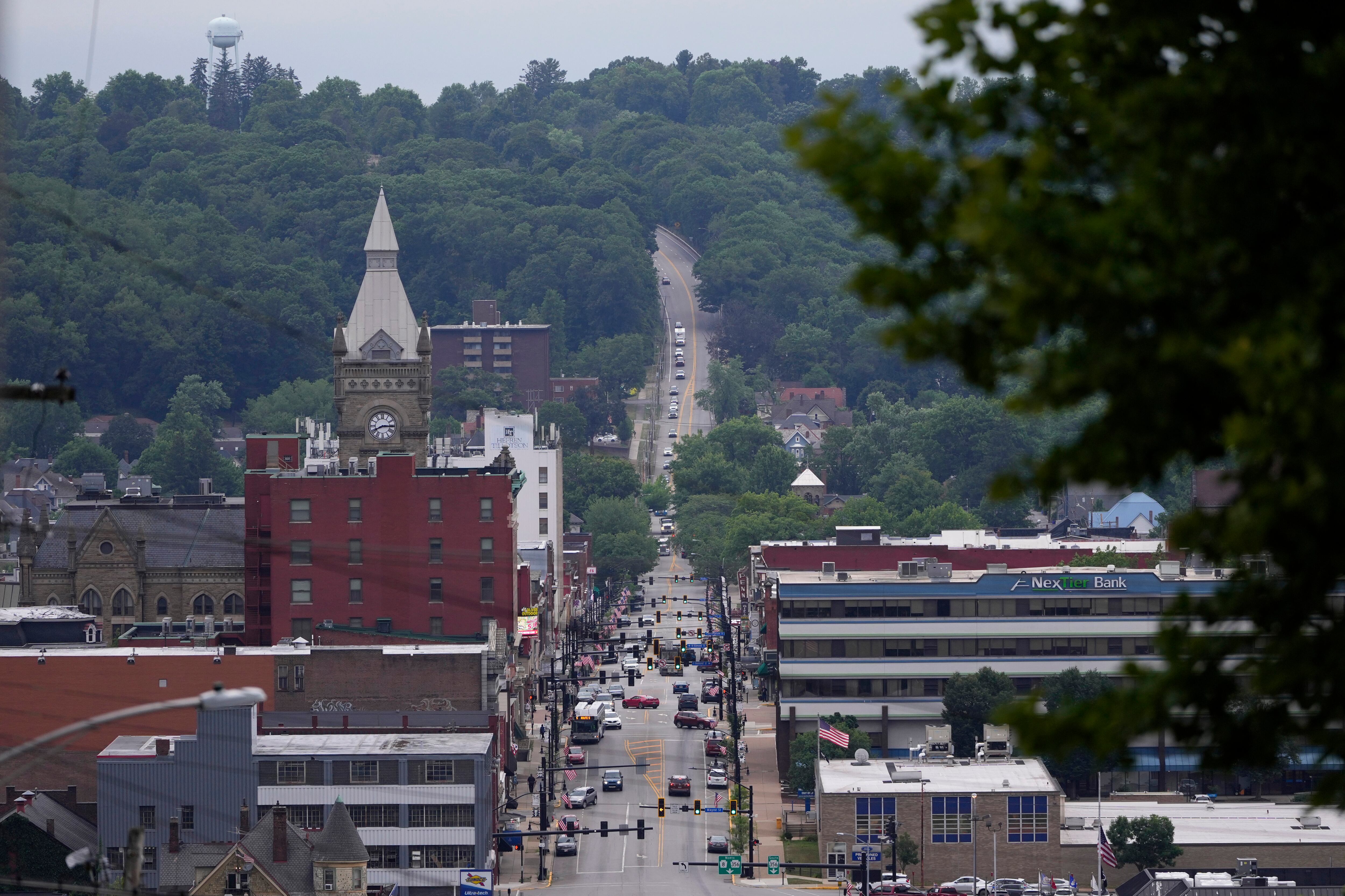 Traffic travels down Main Street in Butler, Pa., July 17.