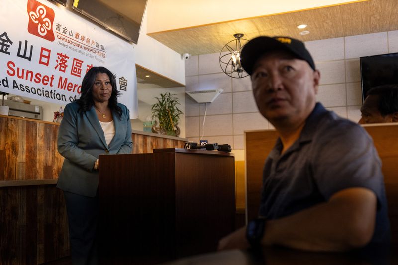 San Francisco Mayor and incumbent candidate London Breed attends a campaign event at a local restaurant in San Francisco, Calif., Aug. 29.