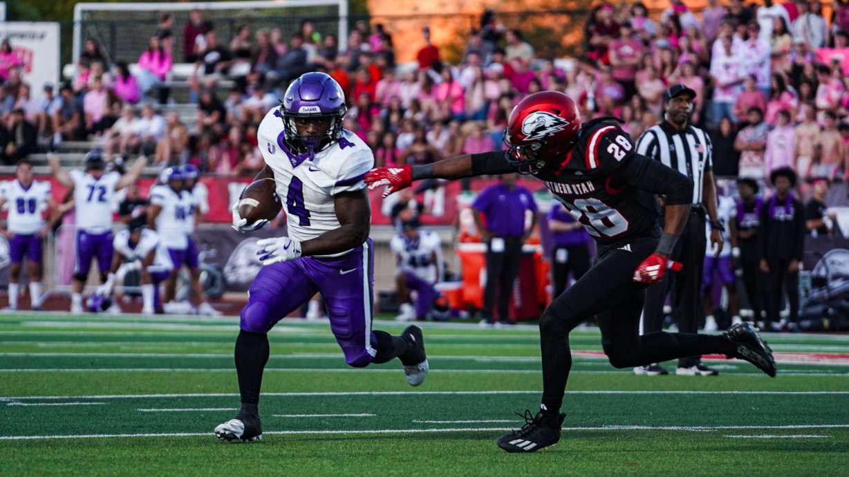 Tarleton State's Kayvon Britten runs with the ball in a game against Southern Utah in Cedar City on Oct. 5, 2024.