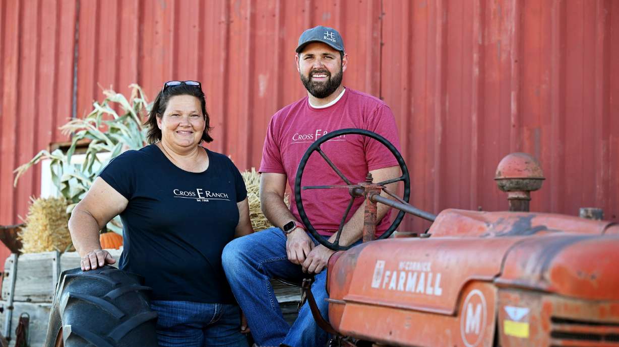 Heather Limon and her brother Dalon Hinckley pose for photos at the Cross E Ranch in North Salt Lake on Sept. 24. The two have to be creative to keep the ranch afloat.