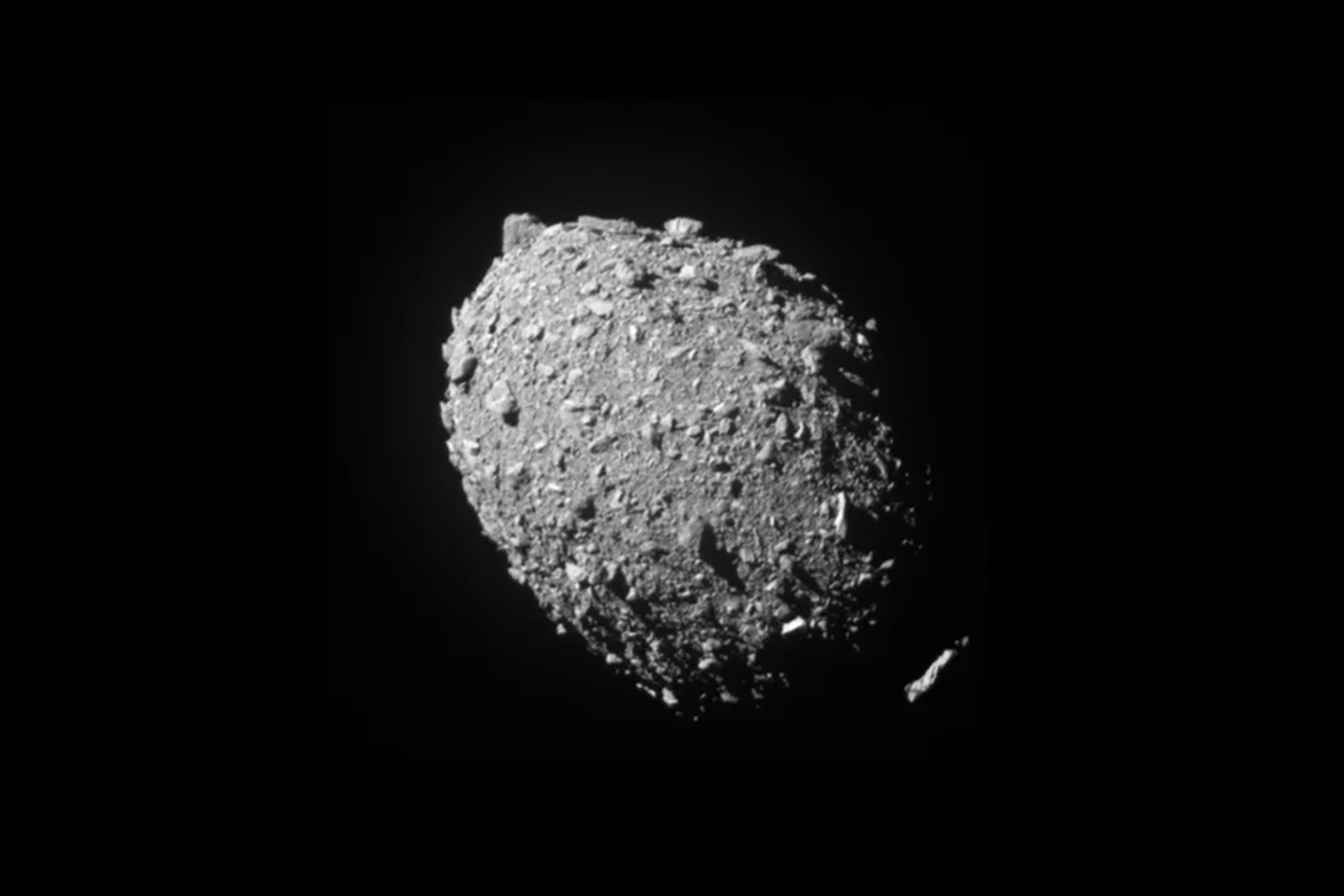 This image shows the asteroid Dimorphos, captured by NASA’s DART mission just two seconds before the spacecraft struck its surface, on Sept. 26, 2022. A spacecraft has blasted off to investigate the successful crash.