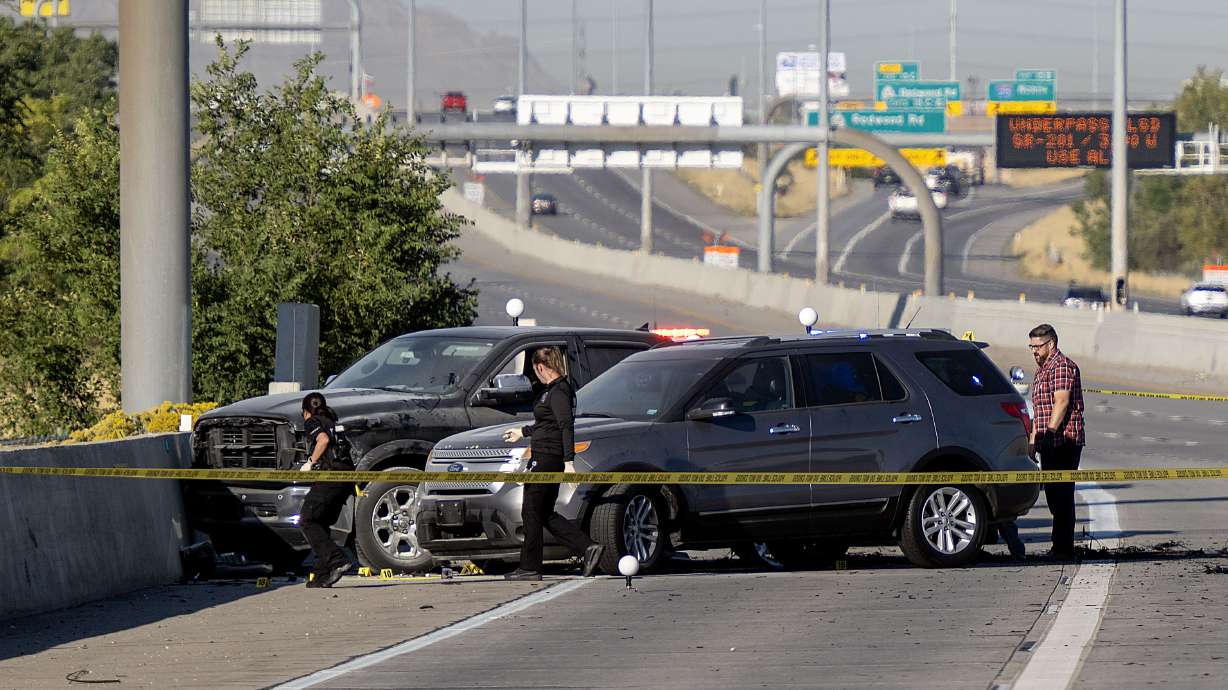 Police investigate after a fatal road rage shooting in West Valley City on Oct. 7, 2024. A Salt Lake man found not guilty of murder earlier this year will spend at least five years in prison for firing 11 shots during the incident.