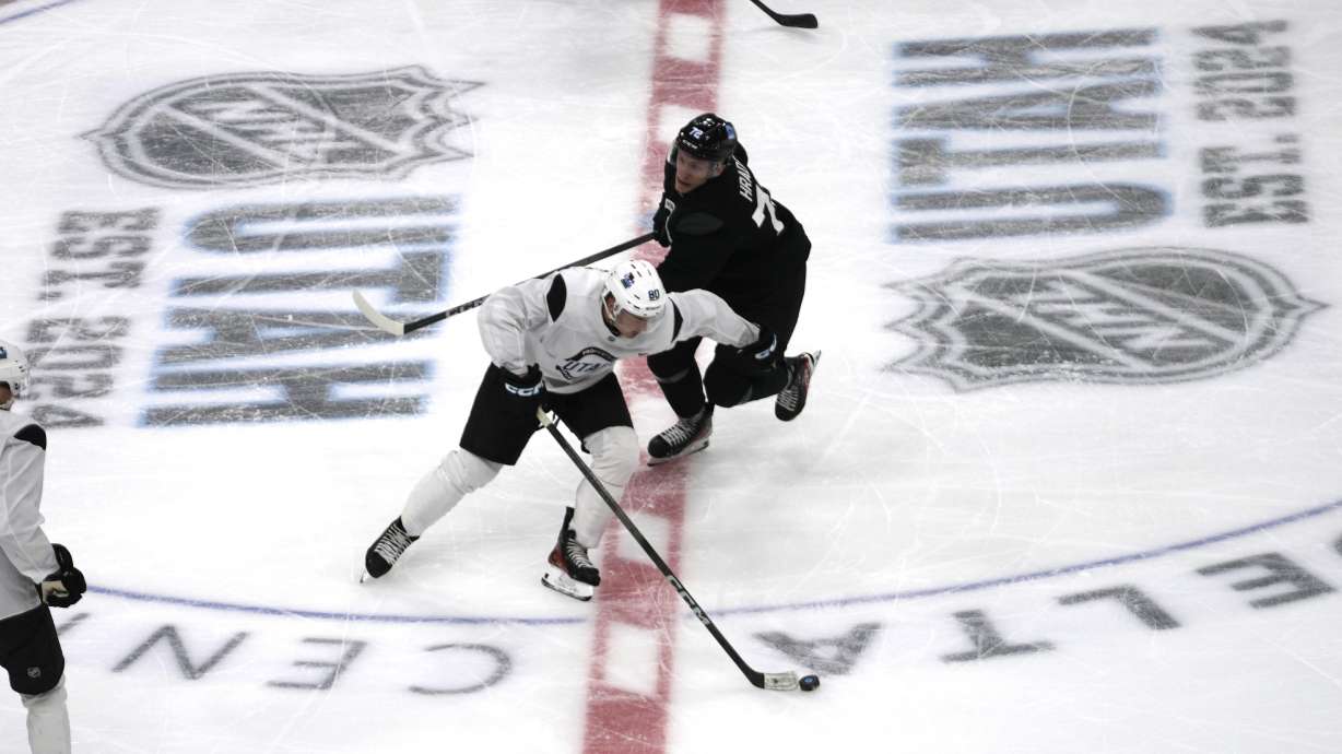 Members of the Utah Hockey Club development camp intrasquad skate during their scrimmage at the Delta Center, Friday, July 5, 2024, in Salt Lake City.