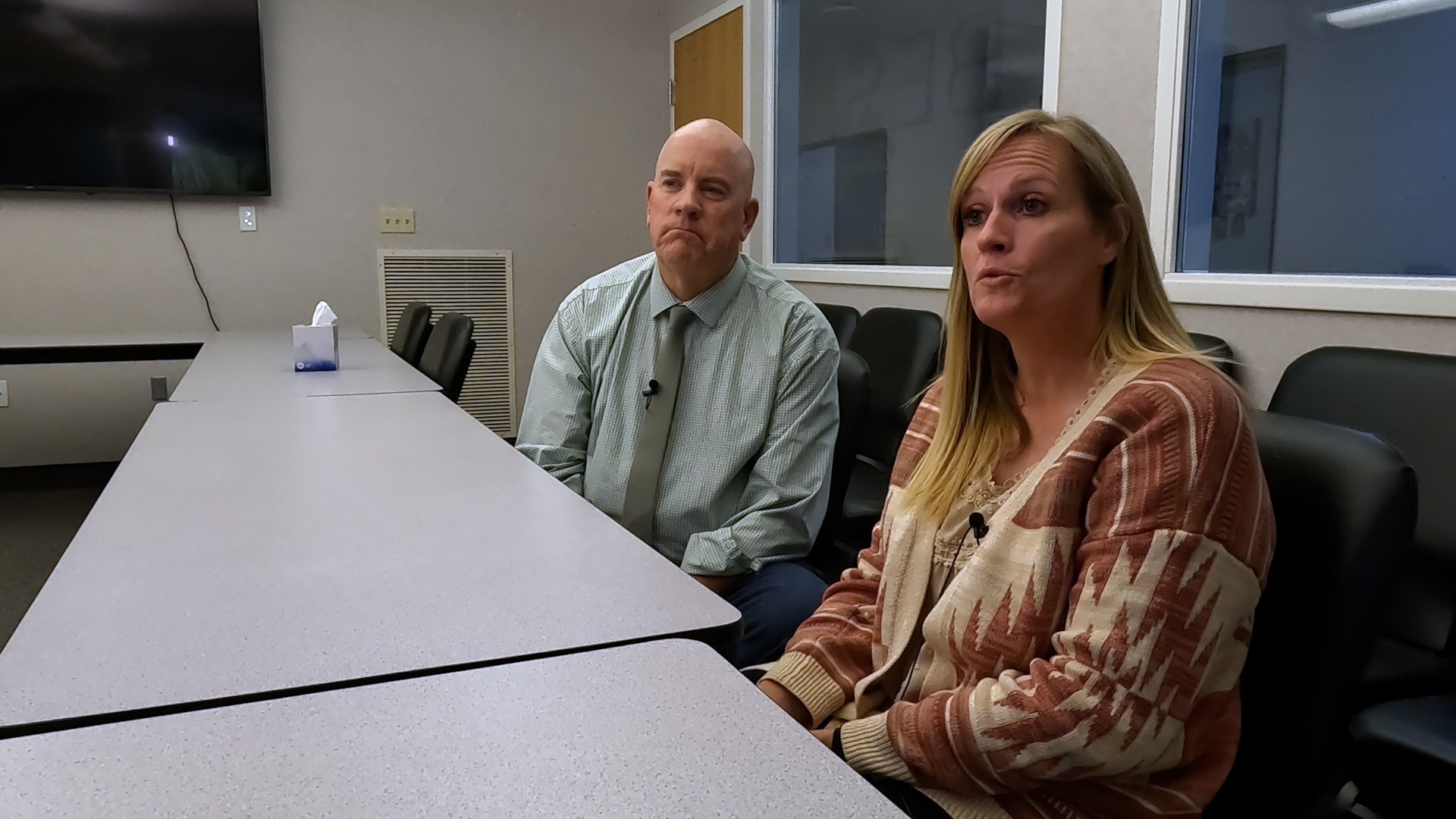 Box Elder School District assistant superintendents Heidi Jo West and Keith Mecham talk about the need for a proposed $220 million bond on Monday.