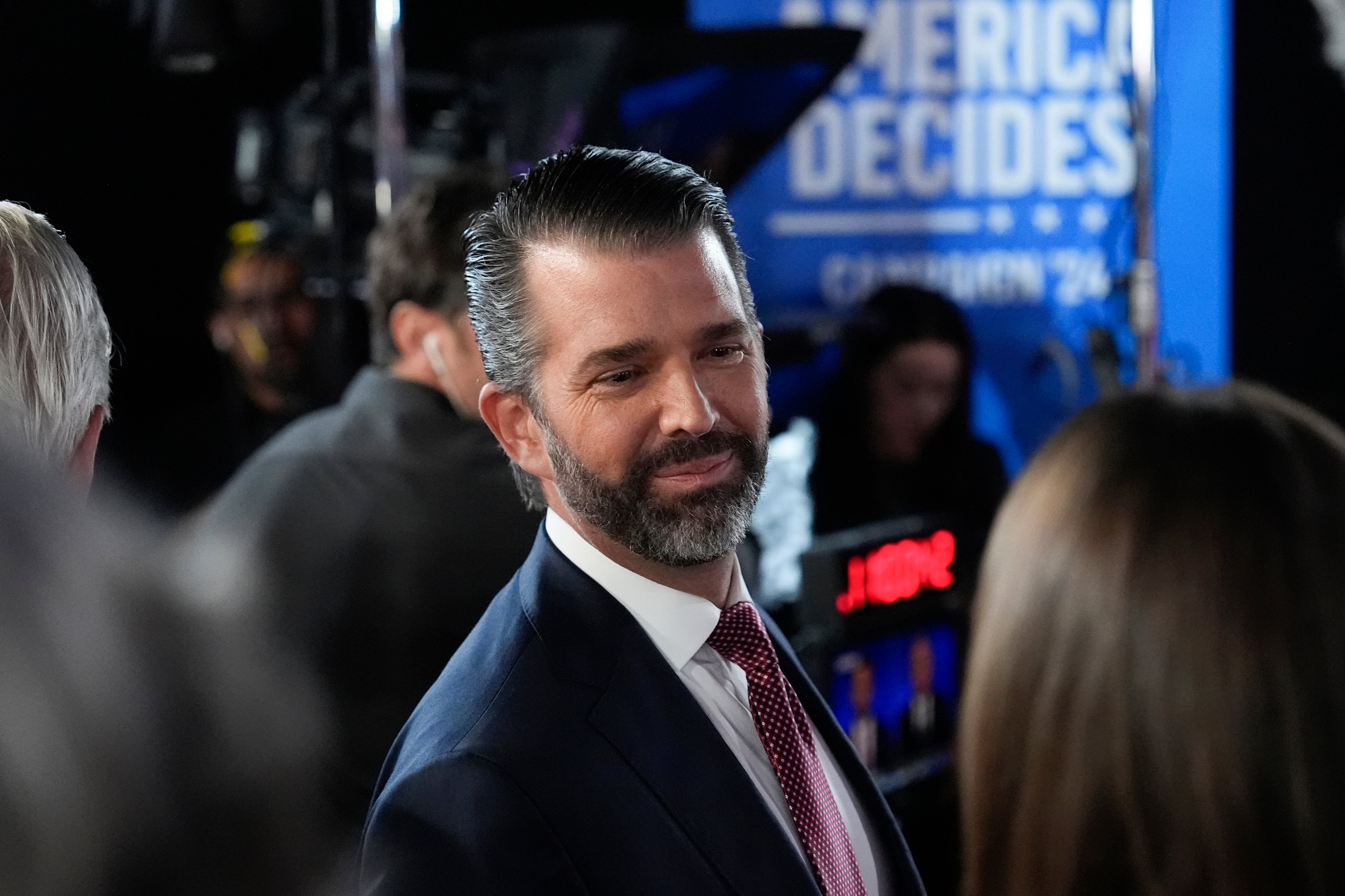 Donald Trump Jr. speaks after a CBS News vice presidential debate, Oct. 1 in New York. He spent the weekend in Utah where he met with officeholders and political figures to “strategize” about Latter-day Saint turnout in Nevada and Arizona, sources say.