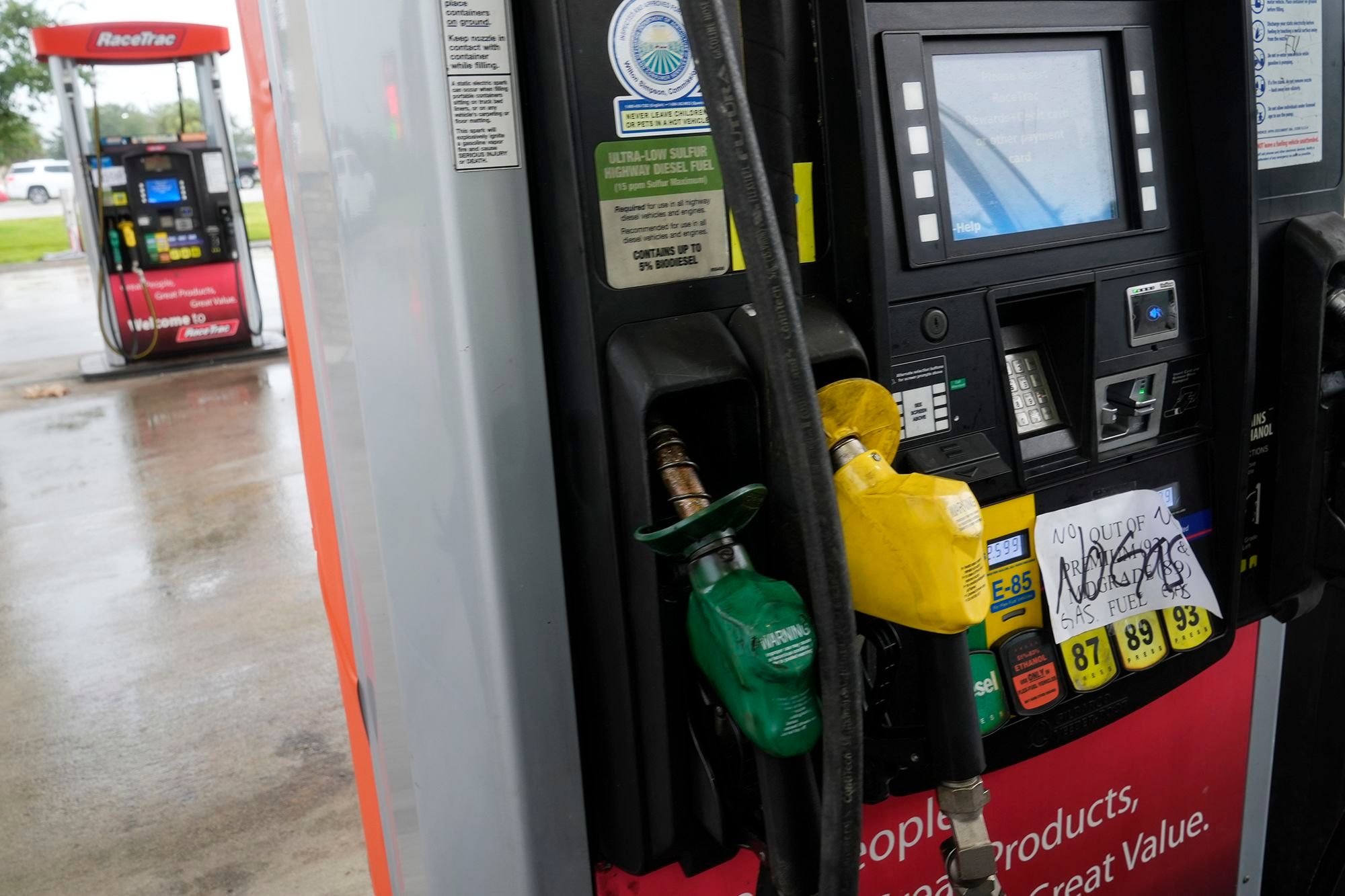 Pumps are closed at a gas station in Fort Myers Beach, Fla., on Monday. About 24% of gas stations in Florida are without gas ahead of Hurricane Milton's arrival in the state.