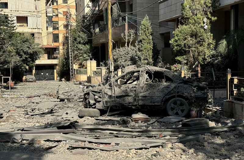 A view shows a damaged site in the aftermath of Israeli strikes on Beirut's southern suburbs, amid the ongoing hostilities between Hezbollah and Israeli forces, Lebanon, Tuesday.