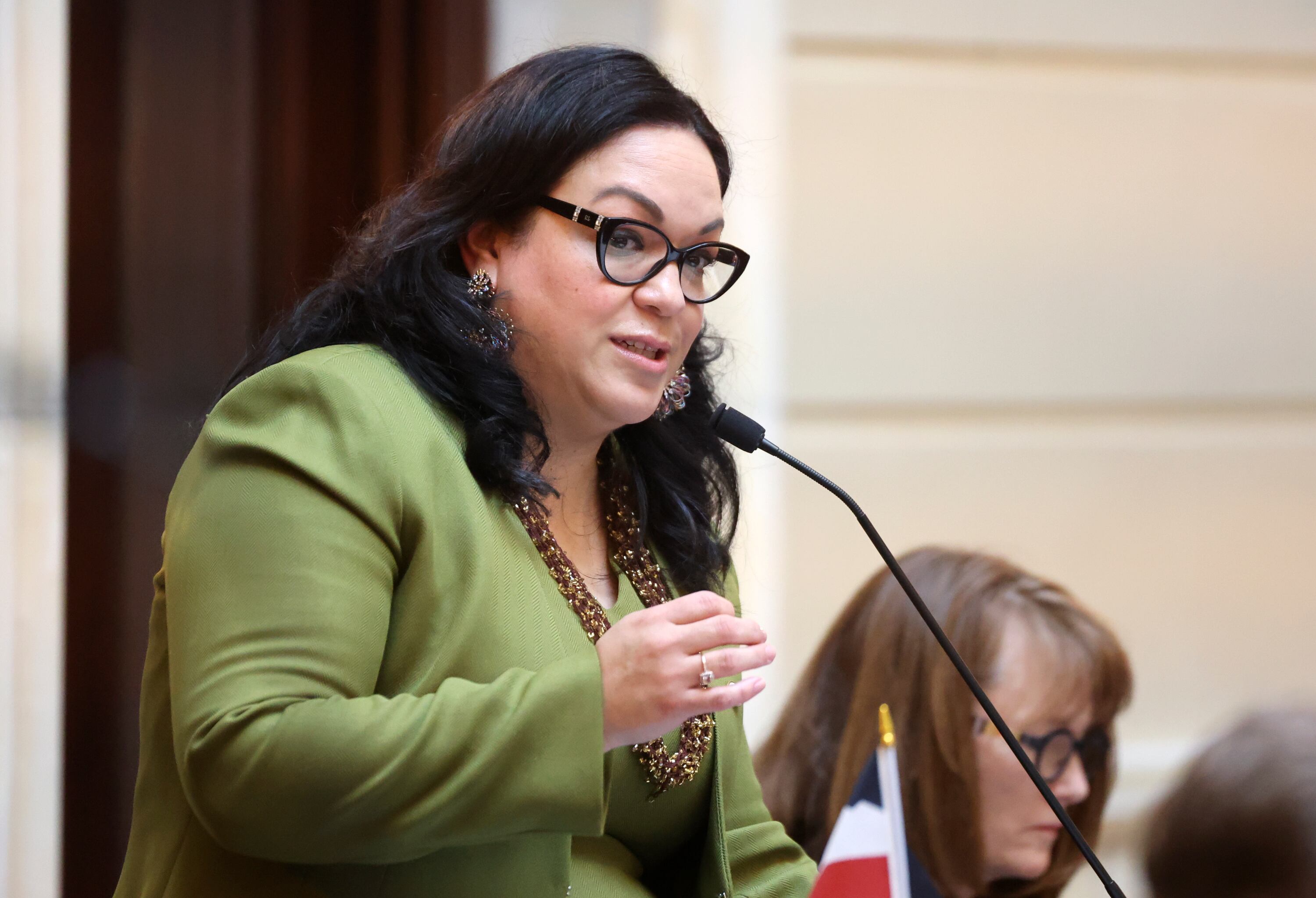 Senate Minority Leader Luz Escamilla, D-Salt Lake City, speaks in the Senate chamber at the Capitol in Salt Lake City on Jan. 24.