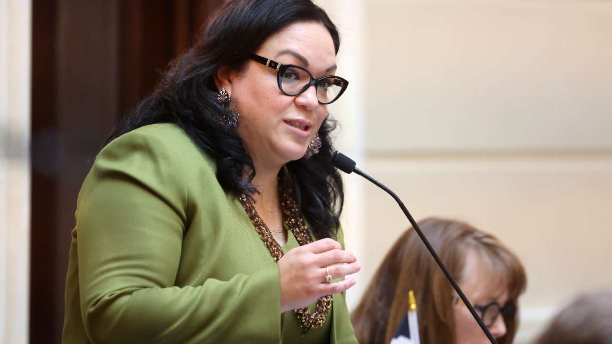 Senate Minority Leader Luz Escamilla, D-Salt Lake City, speaks in the Senate chamber at the Capitol in Salt Lake City on Jan. 24.