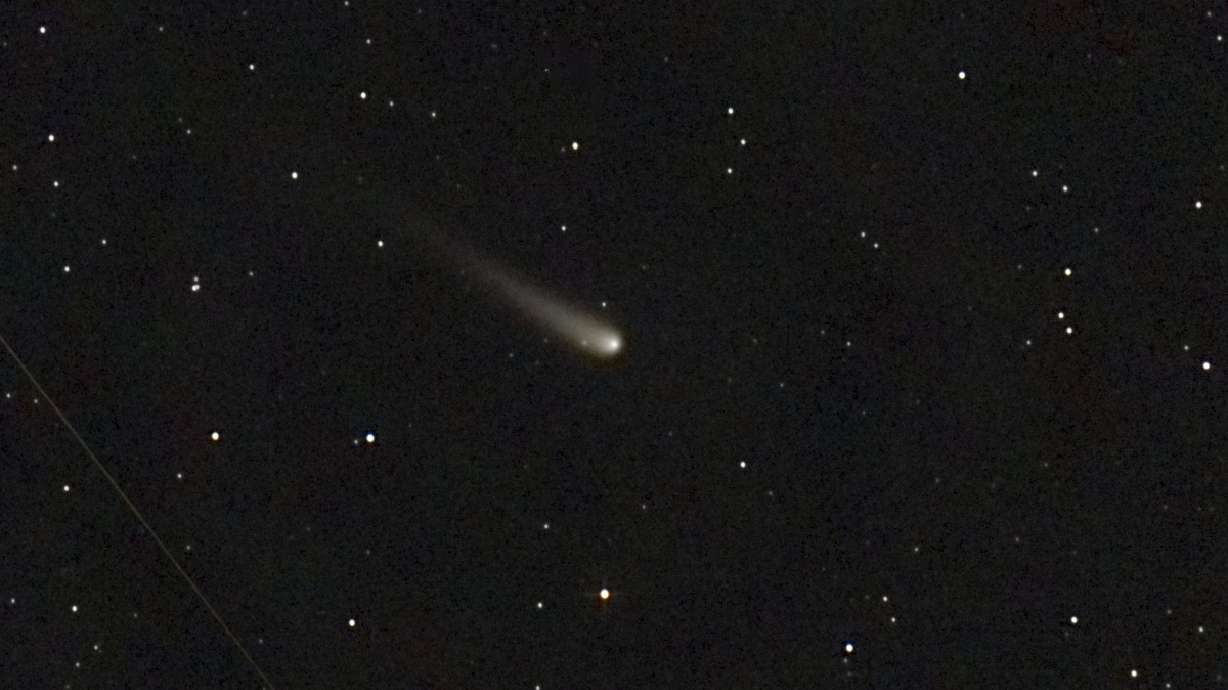 This photo shows Comet C/2023 A3, also called ATLAS-Tsuchinshan, as seen from Eure-et-Loir, France, June 6. A rare, bright comet will be visible in October, clear skies permitting.