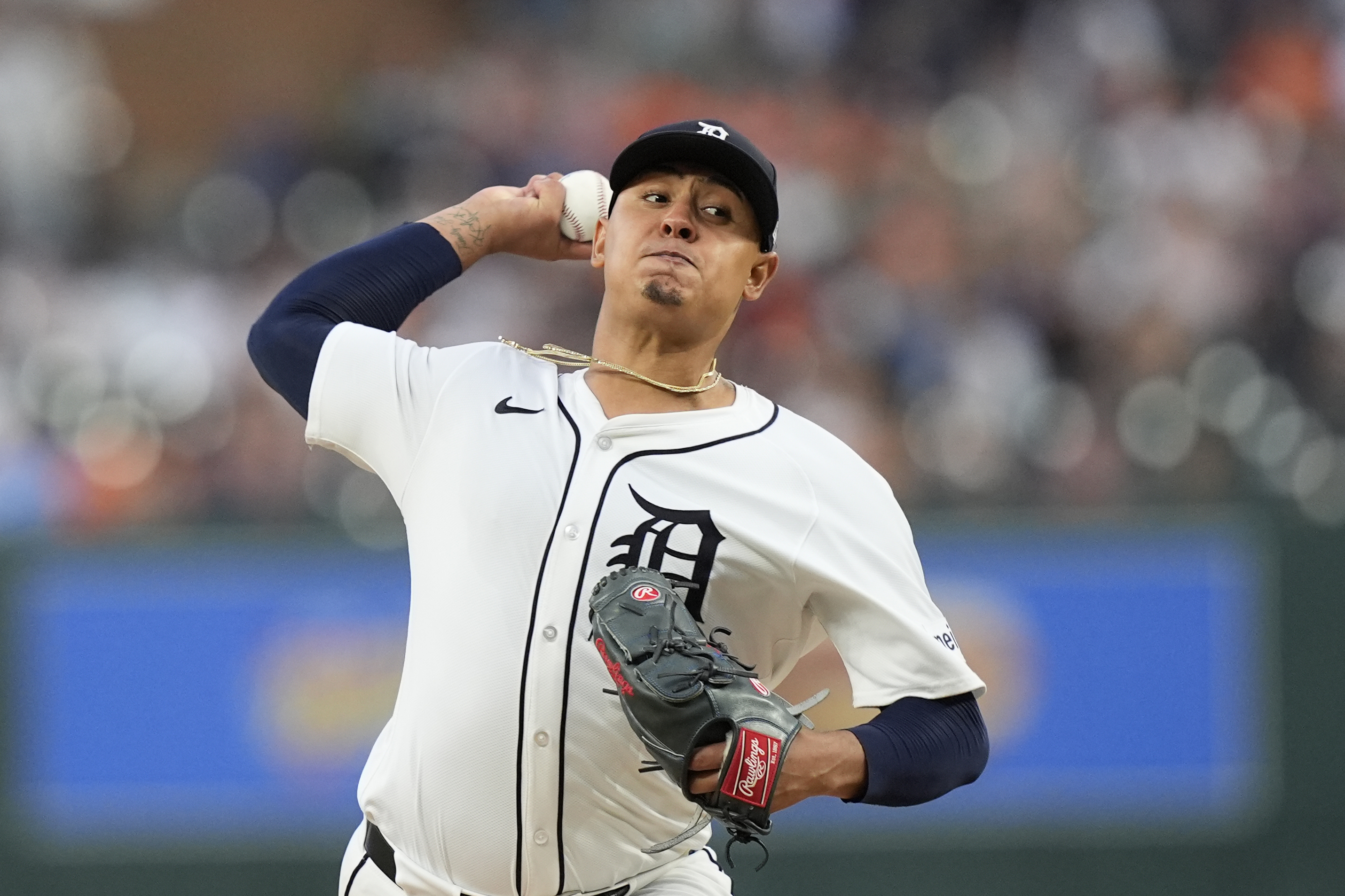 Detroit Tigers starting pitcher Keider Montero throws during the second inning of a baseball game against the Tampa Bay Rays, Wednesday, Sept. 25, 2024, in Detroit.