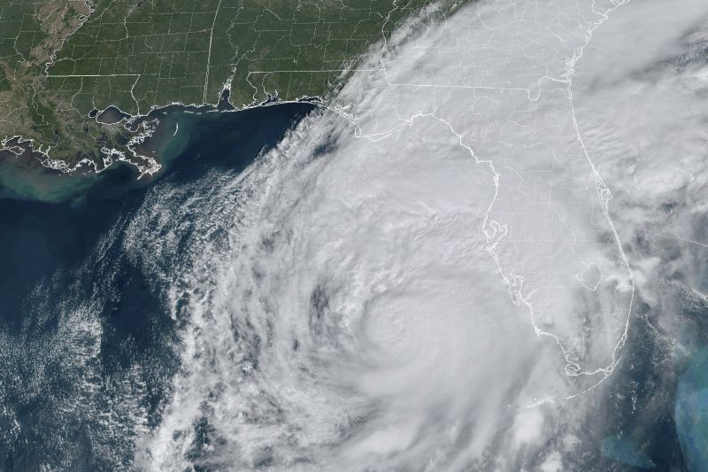 This GOES-16 GeoColor satellite image taken at 11:46 a.m. EDT and provided by National Oceanic and Atmospheric Administration shows Hurricane Milton in the Gulf of Mexico off the coast of Florida, Wednesday.