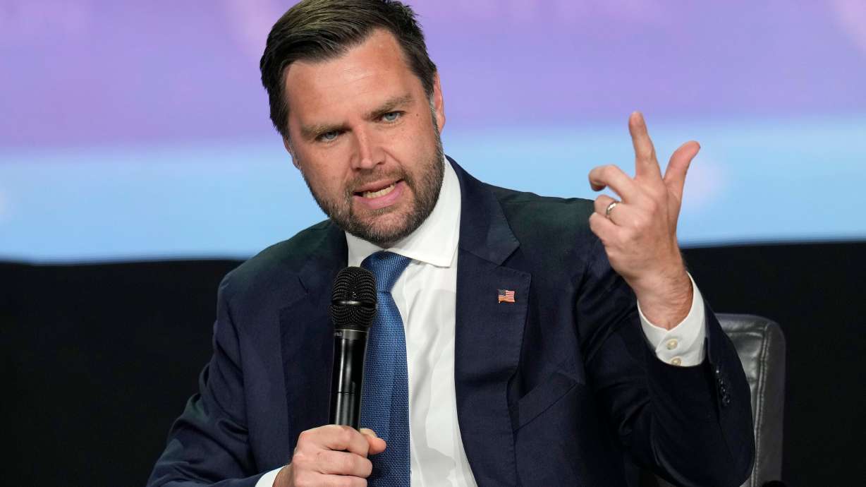 Republican vice presidential nominee Sen. JD Vance, R-Ohio, speaks at a campaign event Sept. 4, in Mesa, Ariz. Vance has been reaching out to Latter-day Saint voters as part of a Trump campaign push to court the demographic in Arizona.