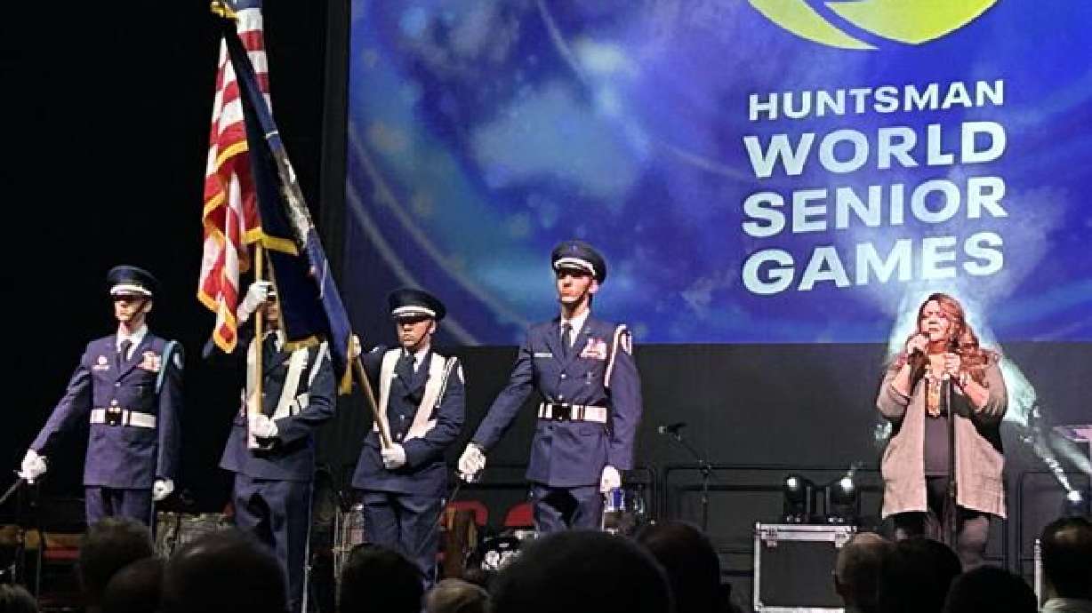 The color guard and National Anthem are part of the 2024 Huntsman World Senior Games opening ceremony, Tuesday in St. George.