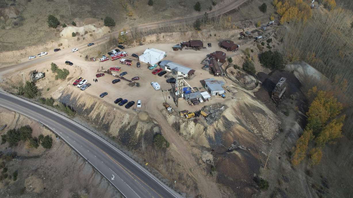 Emergency personnel stage outside the Mollie Kathleen Gold Mine in Cripple Creek, Colo., Thursday, after one person died in an equipment malfunction during a tour of the mine.