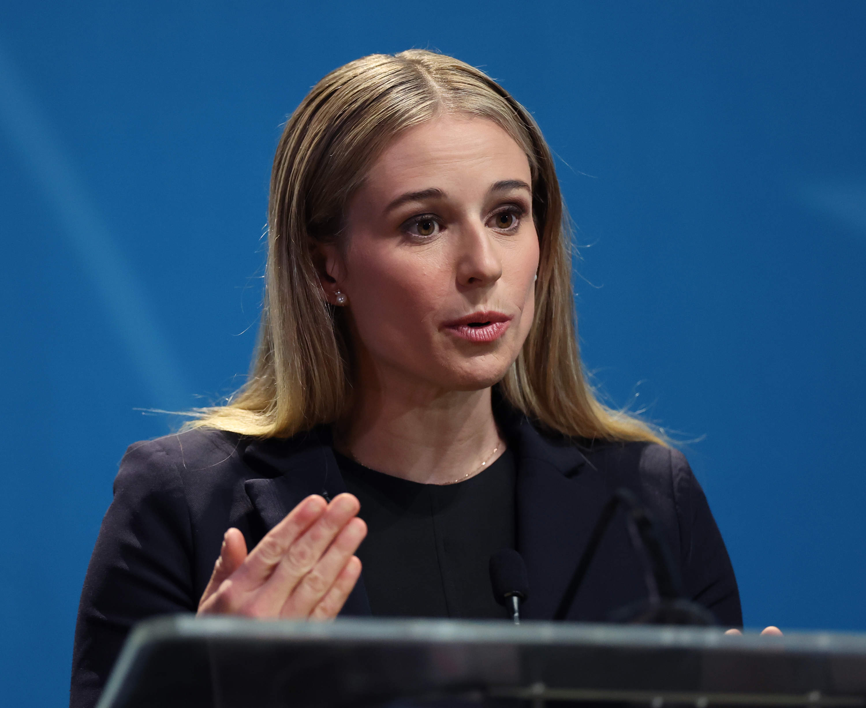 Caroline Gleich speaks during the 2024 U.S. Senate debate Thursday.