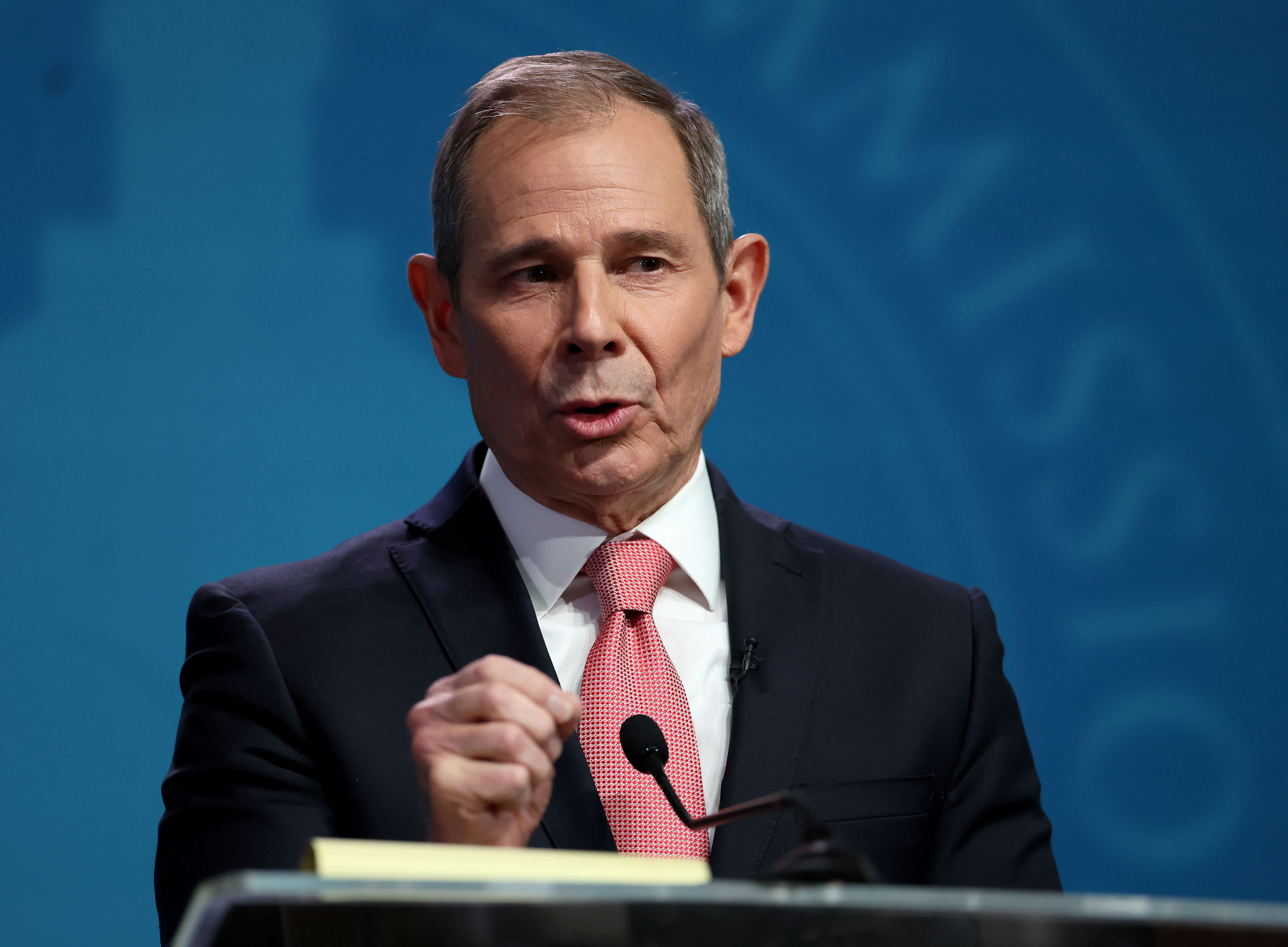 John Curtis speaks at the 2024 U.S. Senate debate on Thursday.