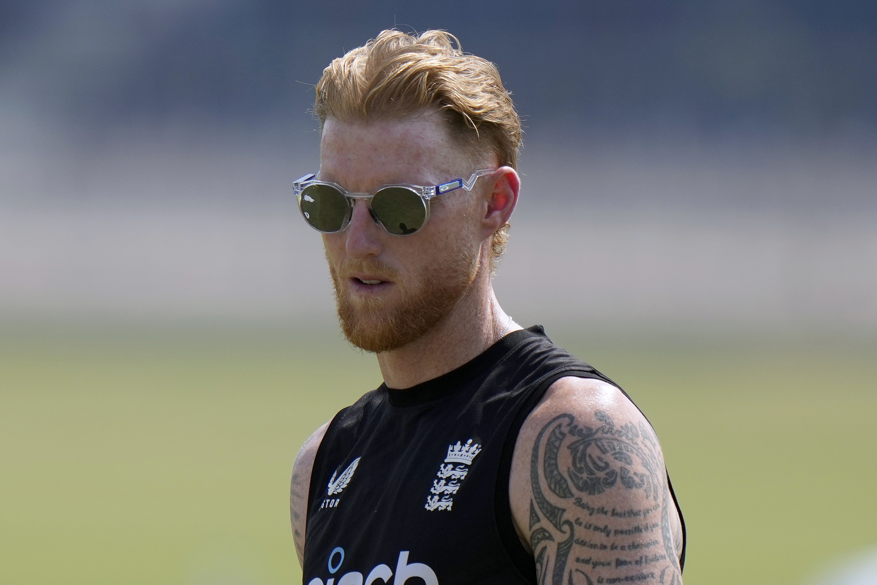England's test team skipper Ben Stokes looks to teammates during a practice session, in Multan, Pakistan, Friday, Oct. 4, 2024.