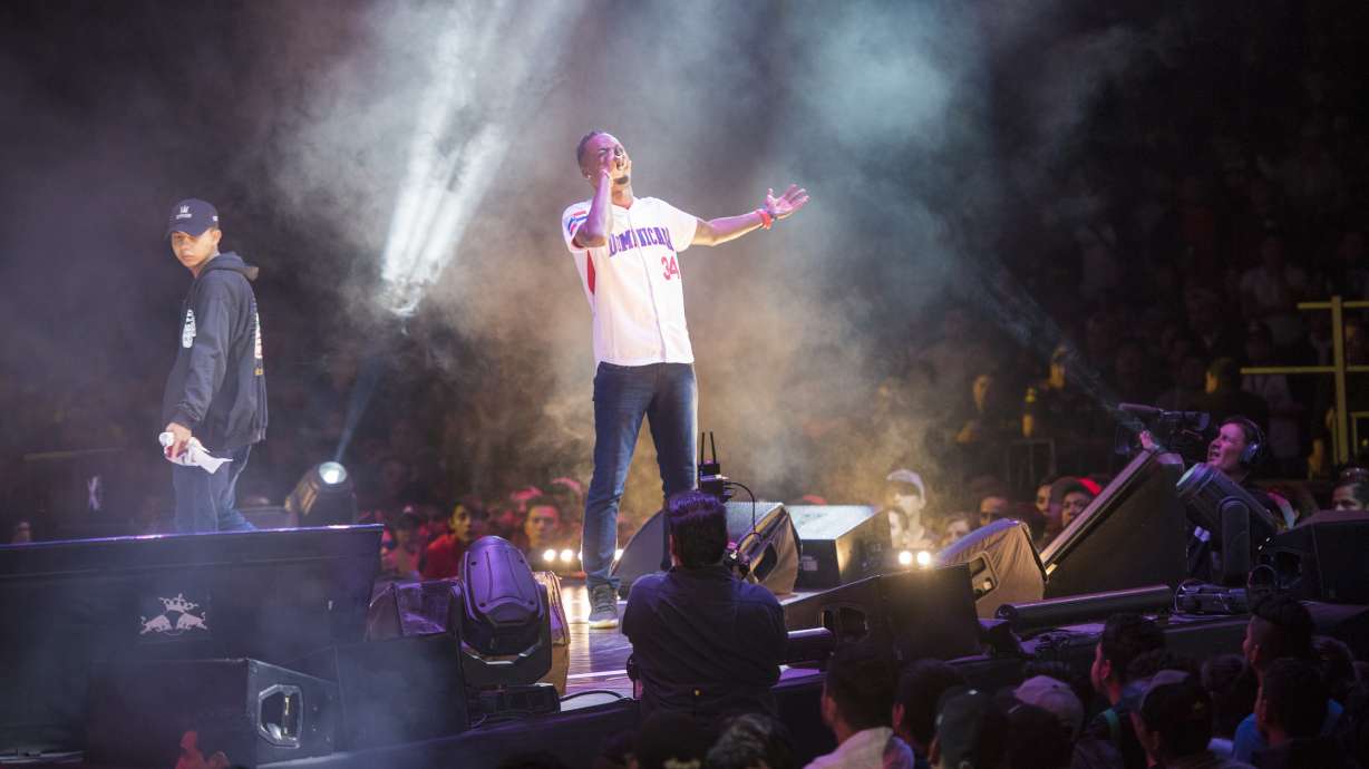 Freestyle rapper Luis Llenky Mateo, also known as Yenky One, performs at the Red Bull Batalla de Los Gallos World Final in Mexico City, on Dec. 3, 2017. He competes in the U.S. championship on Saturday.