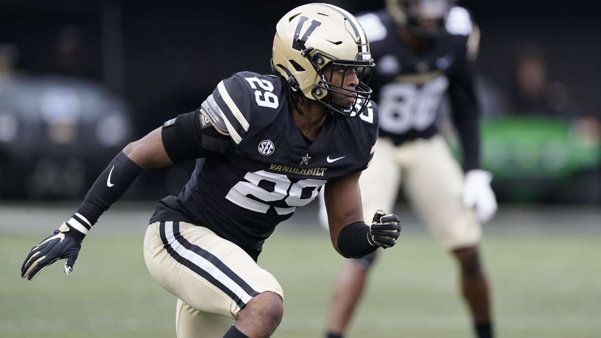 FILE - Vanderbilt linebacker Miles Capers (29) plays against Missouri in the first half of an NCAA college football game, Oct. 30, 2021, in Nashville, Tenn.
