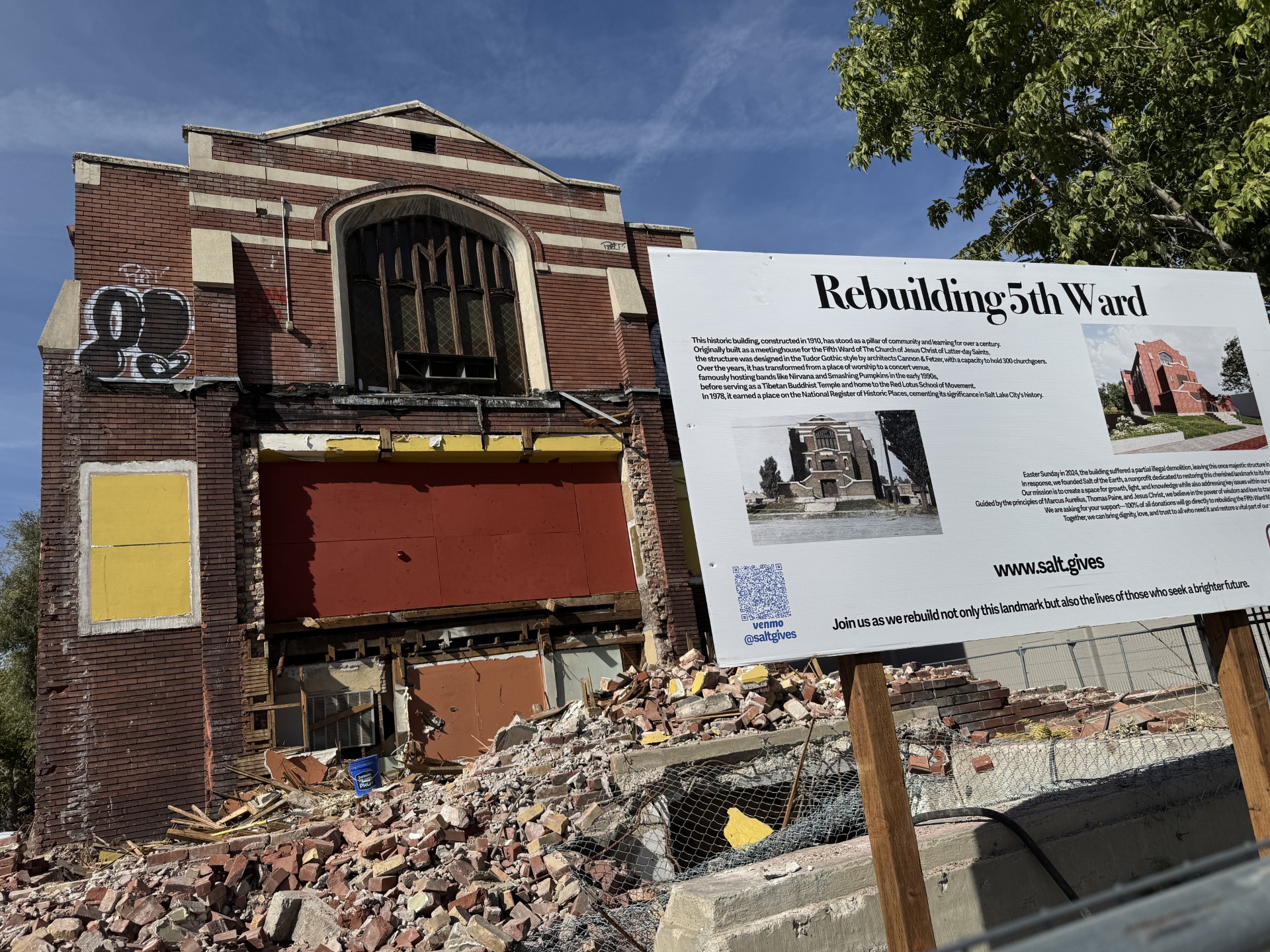 Volunteers sort bricks as Salt Lake historic meetinghouse enters next phase