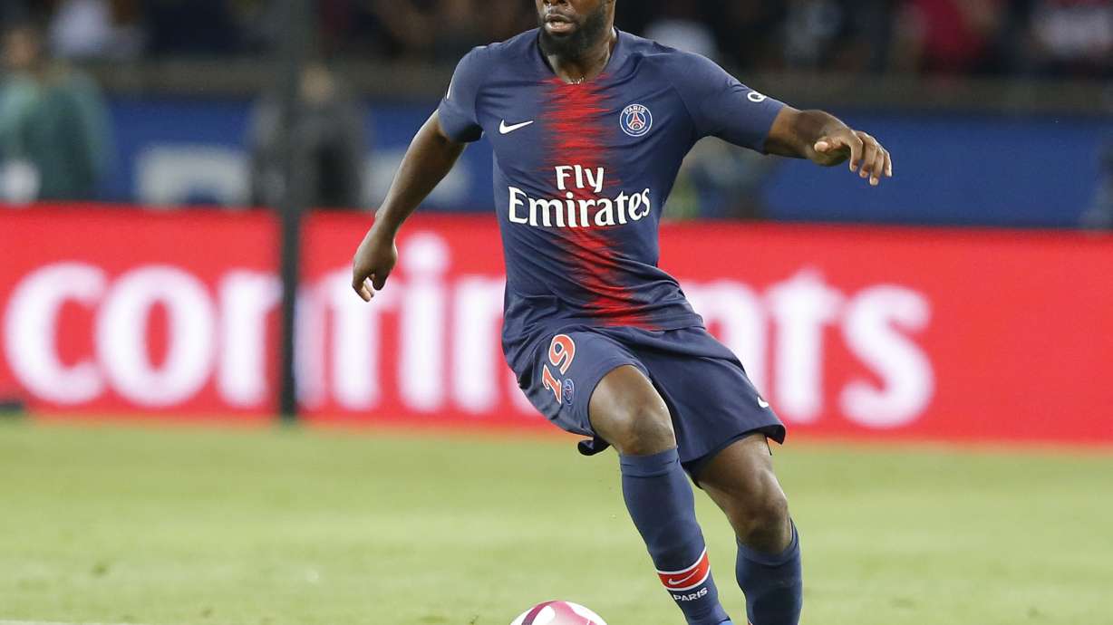 FILE - In this file photo dated Friday, Sept. 14, 2018, Paris-Saint-Germain player Lassana Diarra during a French League One soccer match against Saint-Etienne at the Parc des Princes stadium in Paris.
