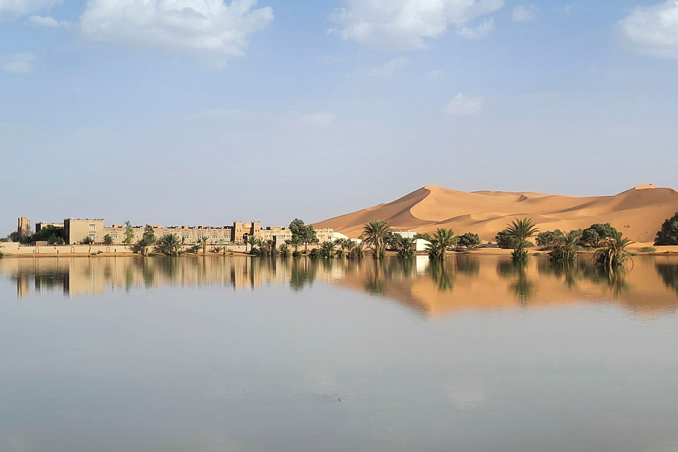 Heavy rainfall creates a lake in the desert town of Merzouga on Oct. 2.