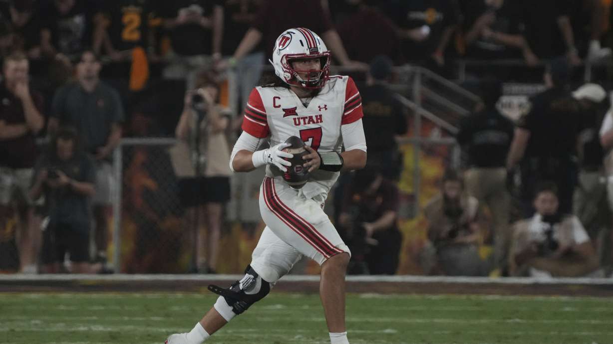 Utah quarterback Cameron Rising (7) in the first half during an NCAA college football game against Arizona State, Friday, Oct. 11, 2024, in Tempe, Ariz.