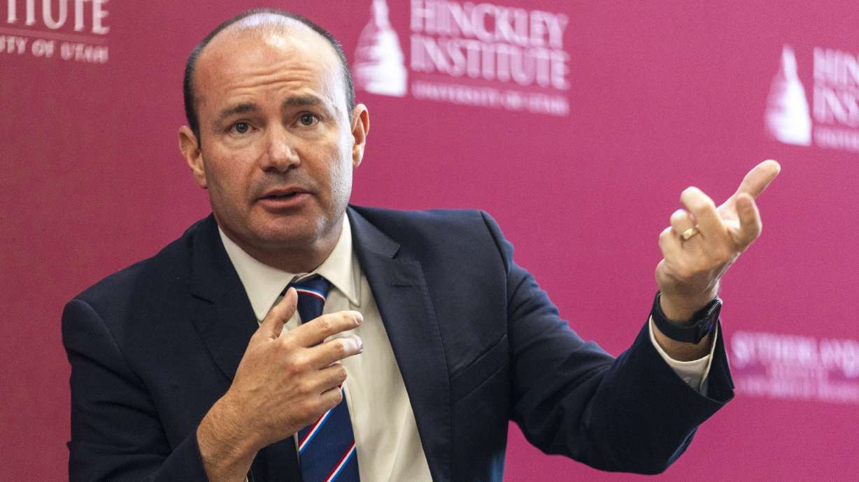 Sen. Mike Lee at the Hinckley Institute of Politics on the campus of the University of Utah on Oct. 14. Lee has introduced a bill aimed at making app store owners verify the ages of users.