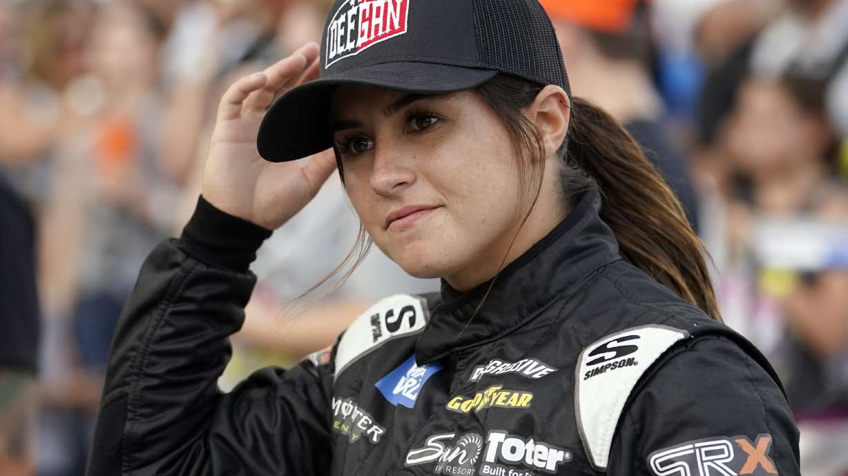 FILE - Driver Hailie Deegan waits for the start of an SRX Series auto race Saturday, July 17, 2021, in Nashville, Tenn.