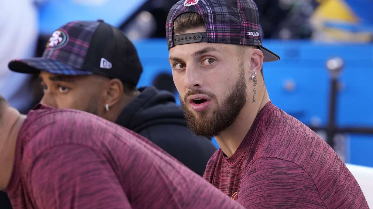 San Francisco 49ers wide receiver Ricky Pearsall sits on the bench during the second half of an NFL football game against the New England Patriots in Santa Clara, Calif., Sunday, Sept. 29, 2024.