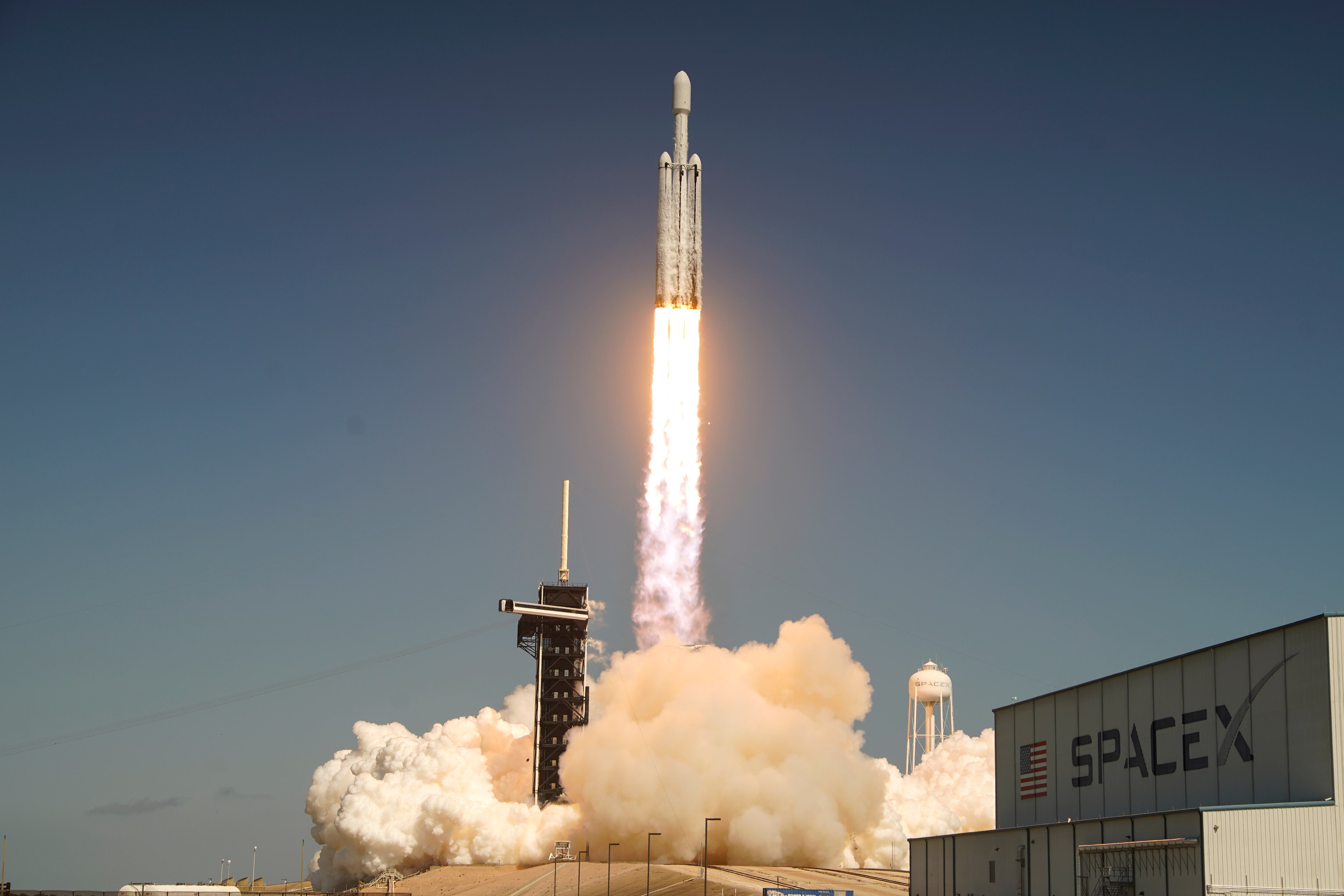 A SpaceX Falcon Heavy rocket with a NASA spacecraft bound for Jupiter lifts off from pad 39A at the Kennedy Space Center Monday in Cape Canaveral, Fla.