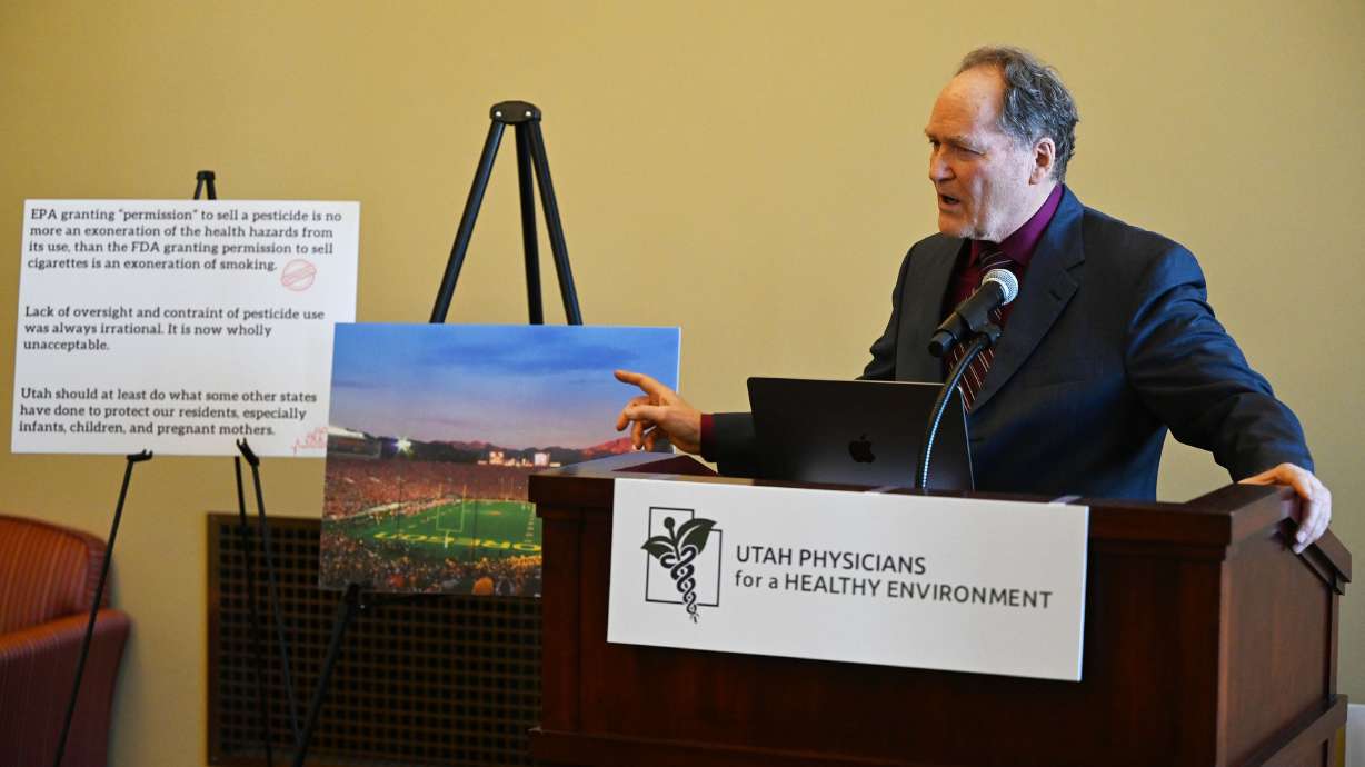 Brian Moench of Utah Physicians for a Healthy Environment speaks at a press conference at the Capitol in Salt Lake City discussing what is being called “forever chemicals” on Tuesday.