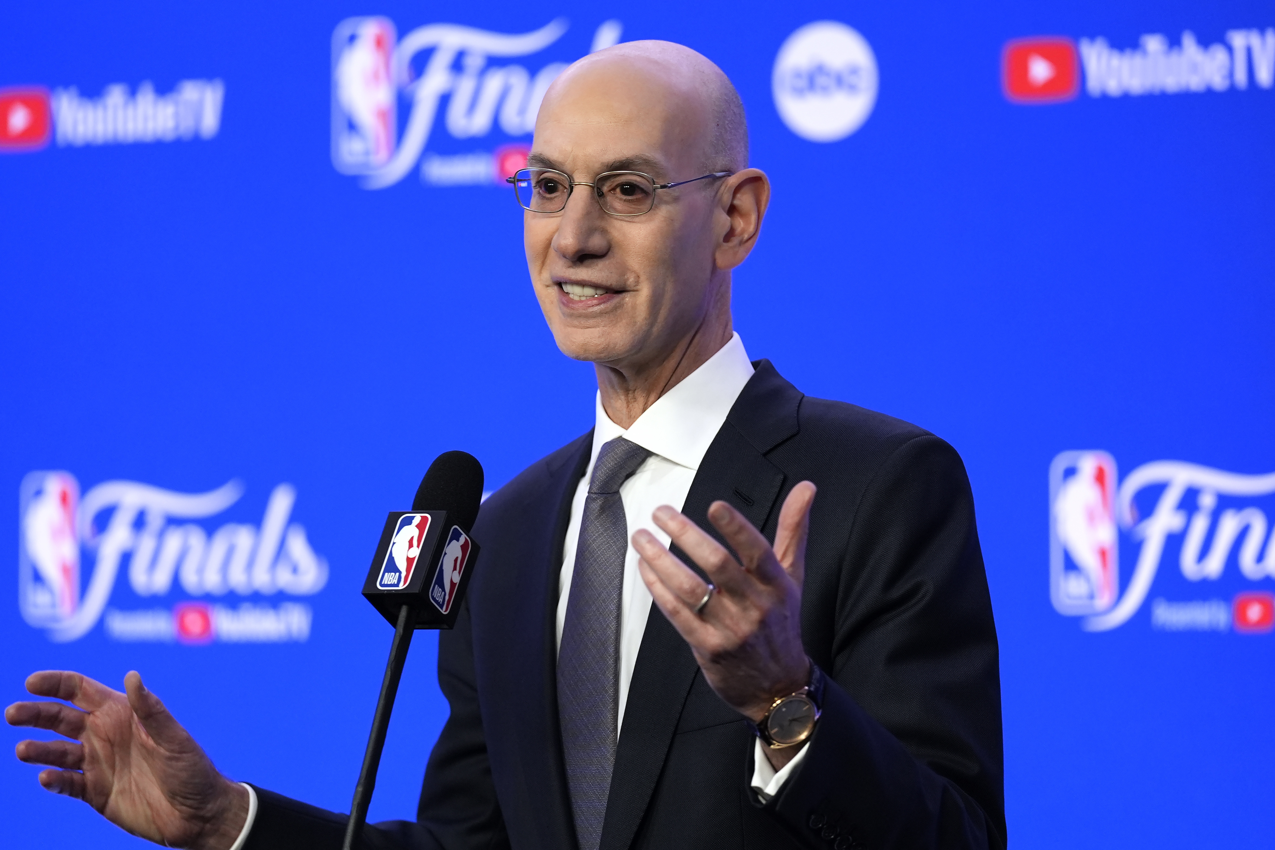 FILE - NBA Commissioner Adam Silver talks to reporters, June 6, 2024, in Boston.