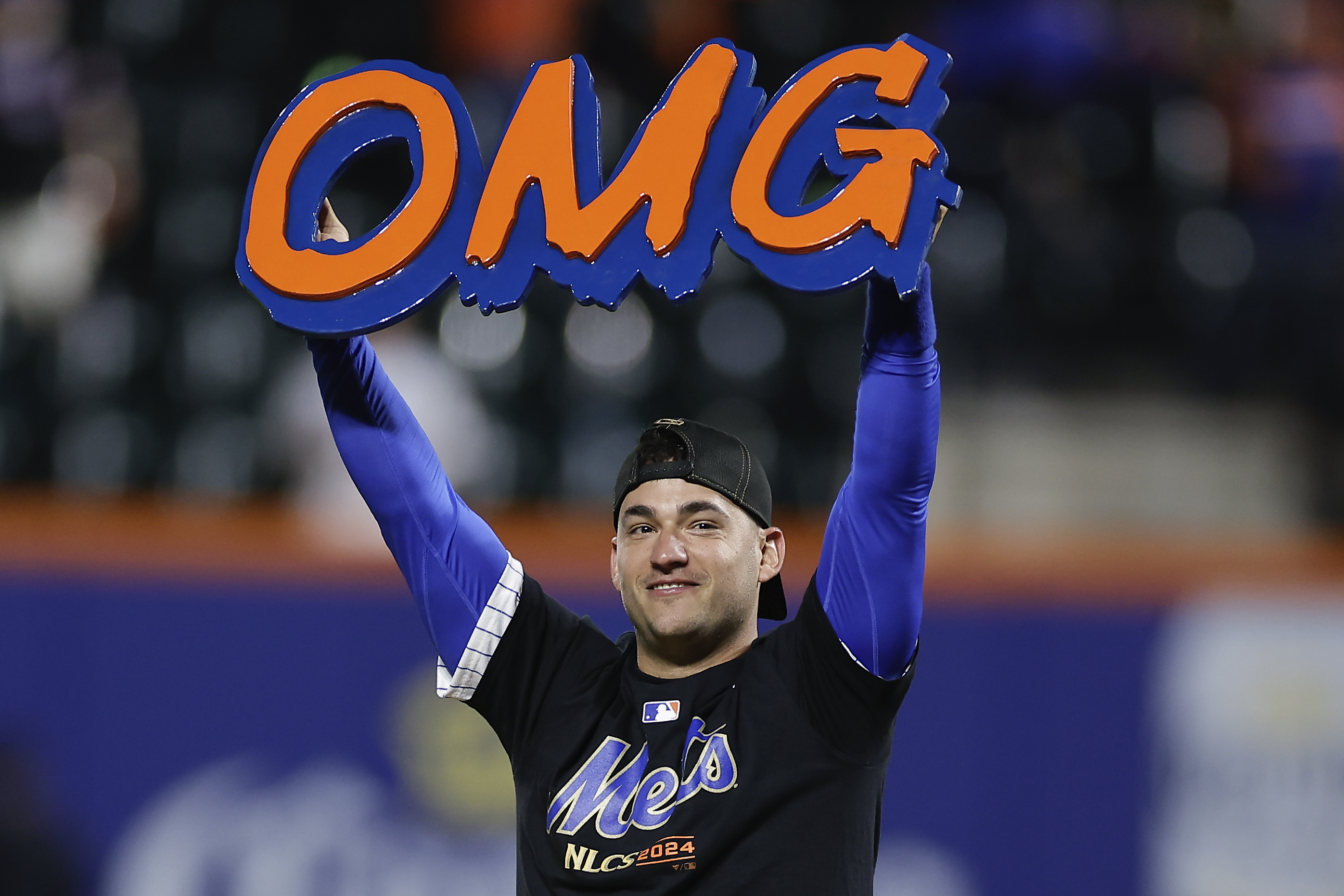 New York Mets second baseman Jose Iglesias celebrates on the field after the Mets beat the Philadelphia Phillies in Game 4 of the National League baseball playoff series, Wednesday, Oct. 9, 2024, in New York. 