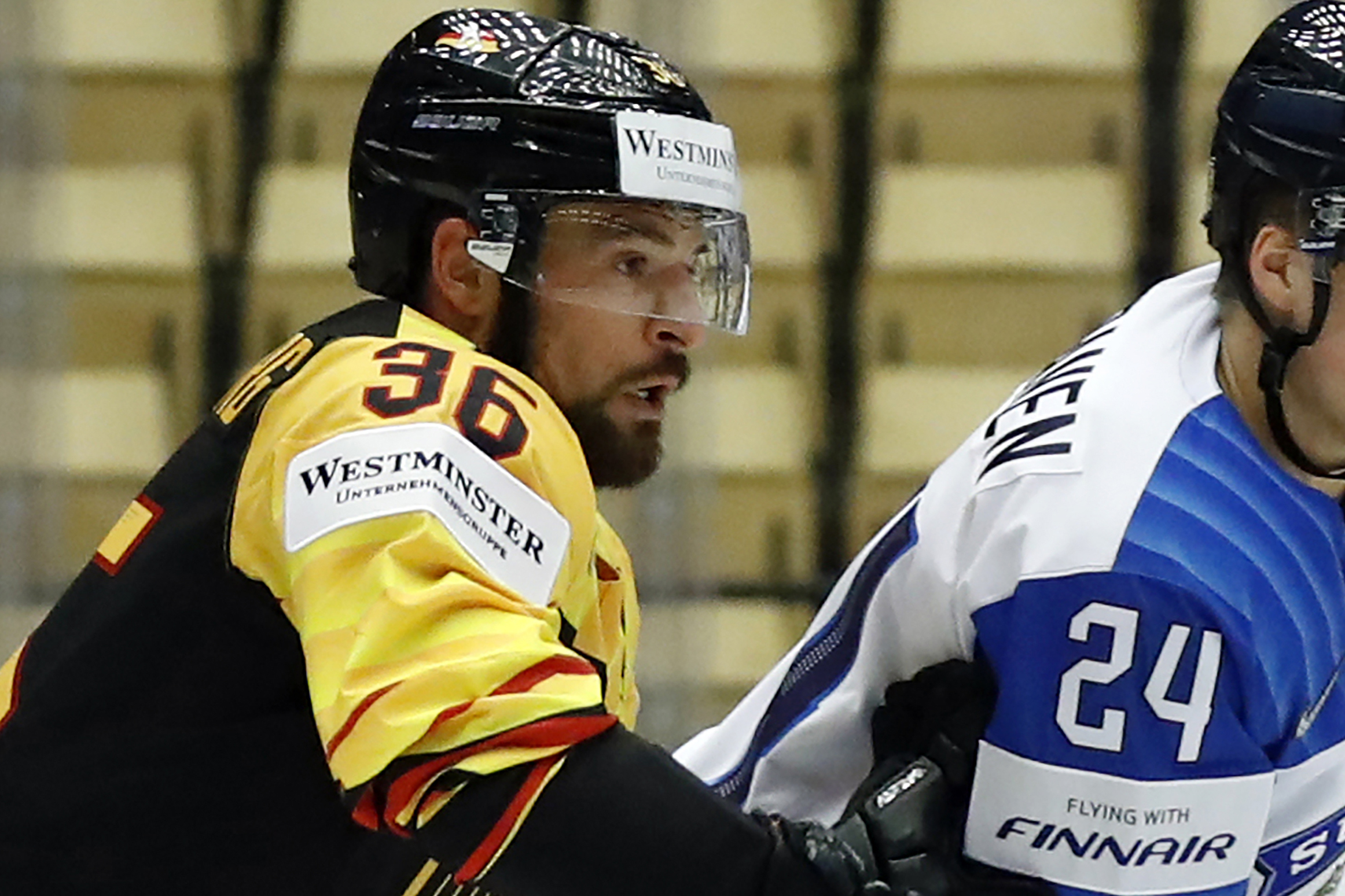 FILE - Germany's Yannic Seidenberg, left, challenges for the puck with Finland's Kasperi Kapanen, right, during their Ice Hockey World Championships group B match at the Jyske Bank Boxen arena in Herning, Denmark, Sunday, May 13, 2018. 