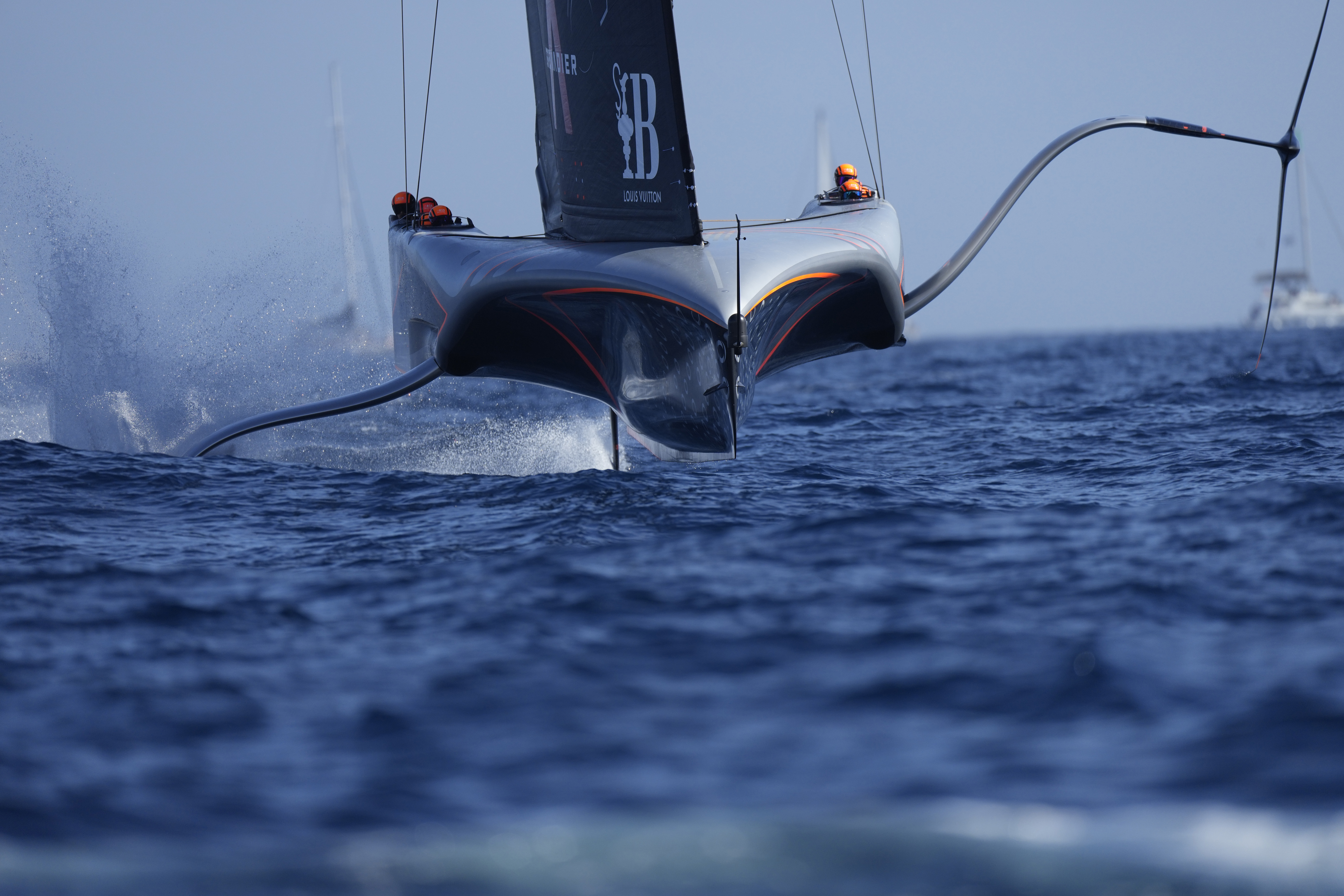 Ineos Britannia sails before the start of the Louis Vuitton 37th America's Cup Day 4 race 5 in Barcelona, Spain, Wednesday, Oct. 16, 2024.