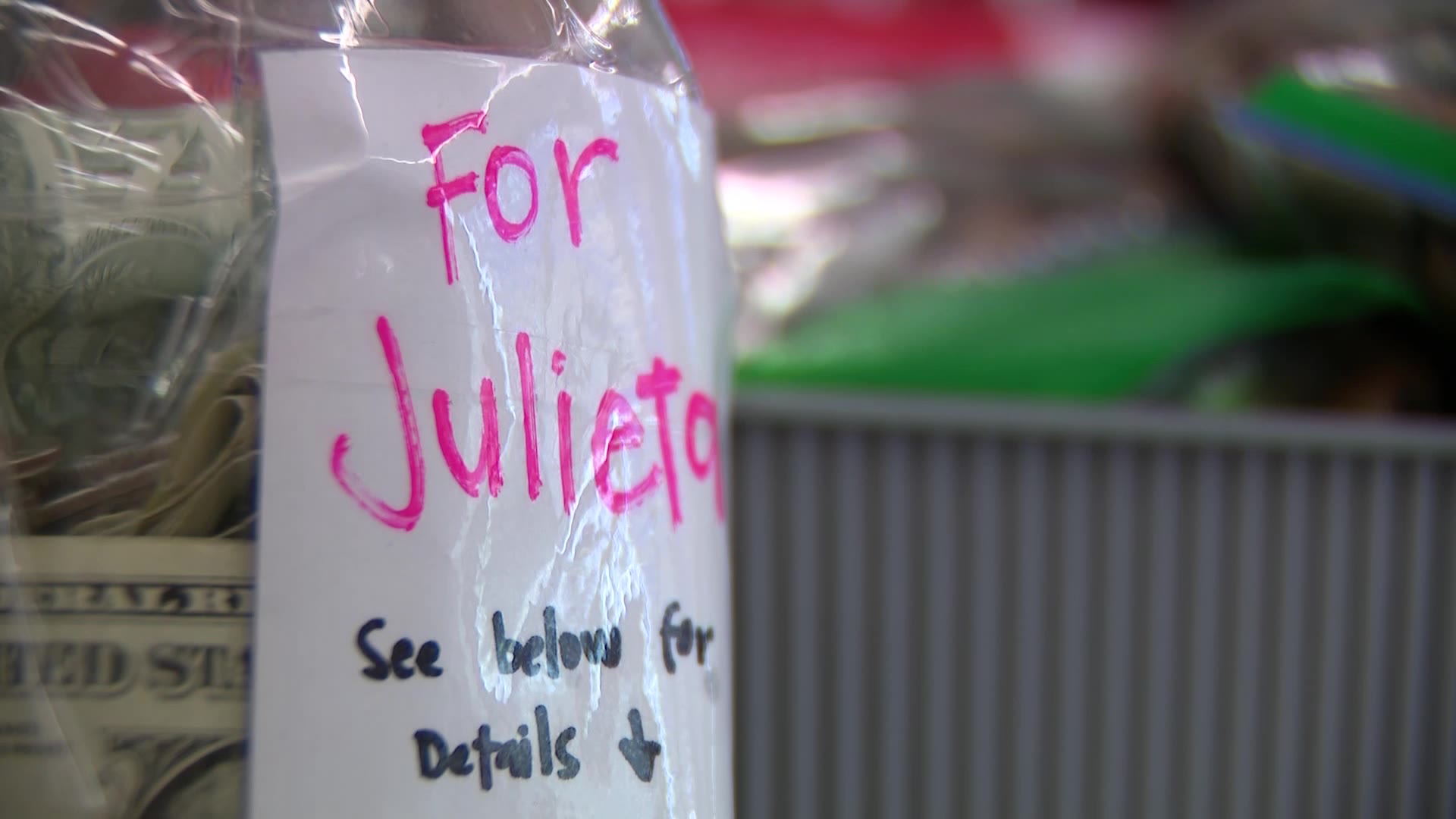 A glass collection jar sits on the counter next to the register at Will's Pit Stop in Provo. "For Julieta" is written on an attached paper with an explanation that the donations will go to Julieta Done, whose husband was killed in an auto-bicycle accident on Oct. 9.