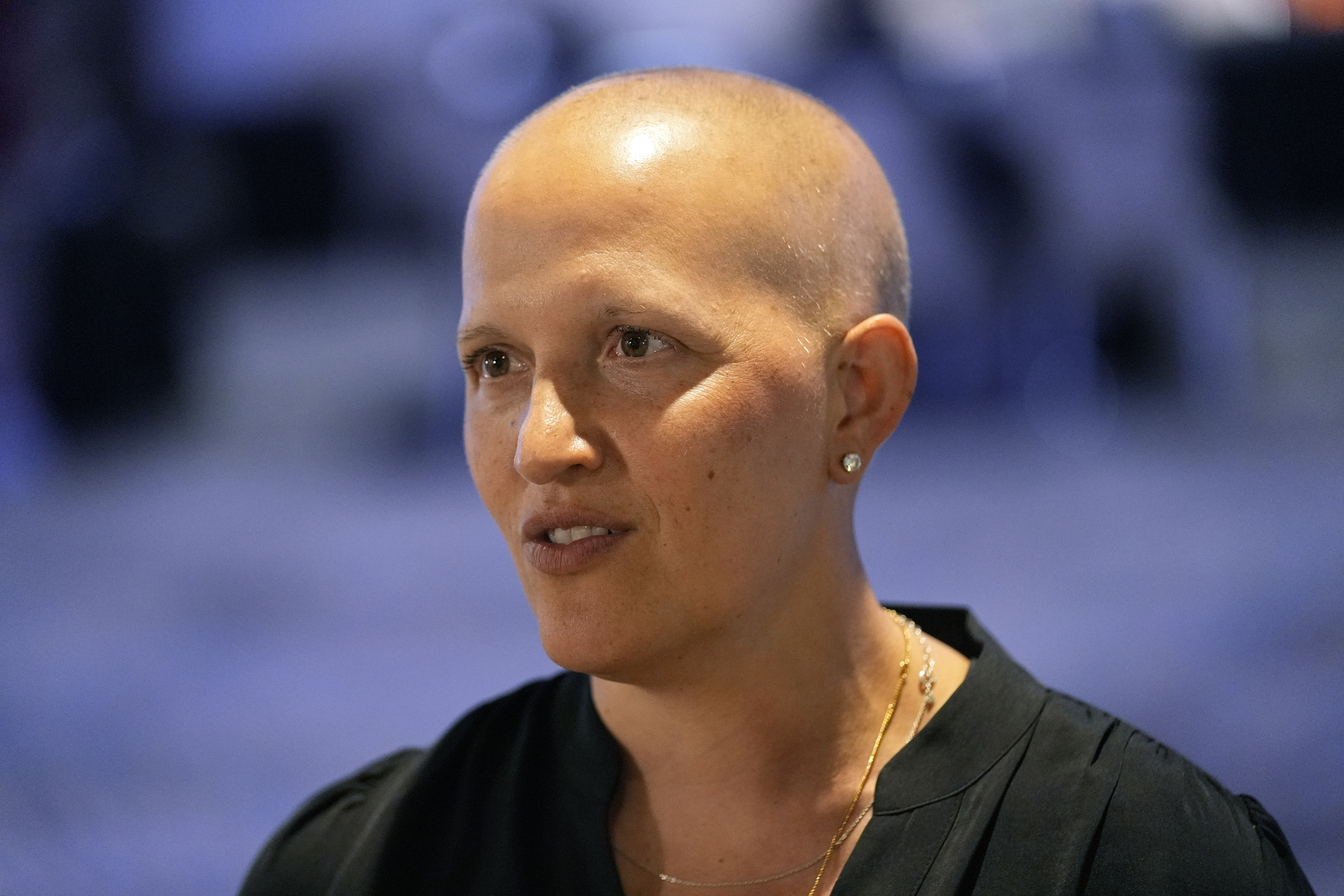 Gonzaga head coach Lisa Fortier speaks with members of the media during the West Coast Conference Women's NCAA college basketball media day Wednesday, Oct. 16, 2024, in Las Vegas. 