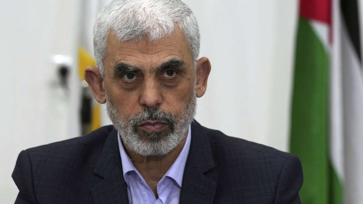 Yahya Sinwar, head of Hamas in Gaza, chairs a meeting with leaders of Palestinian factions at his office in Gaza City, on April 13, 2022. Israel confirmed Thursday Sinwar was killed in Gaza.