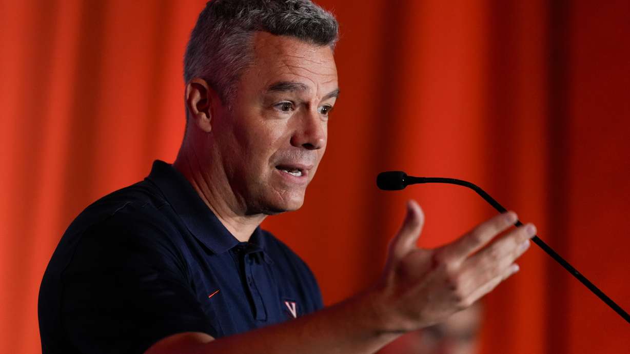Virginia head coach Tony Bennett speaks during a ACC men's NCAA college basketball media day, Thursday, Oct. 10, 2024, in Charlotte, N.C.