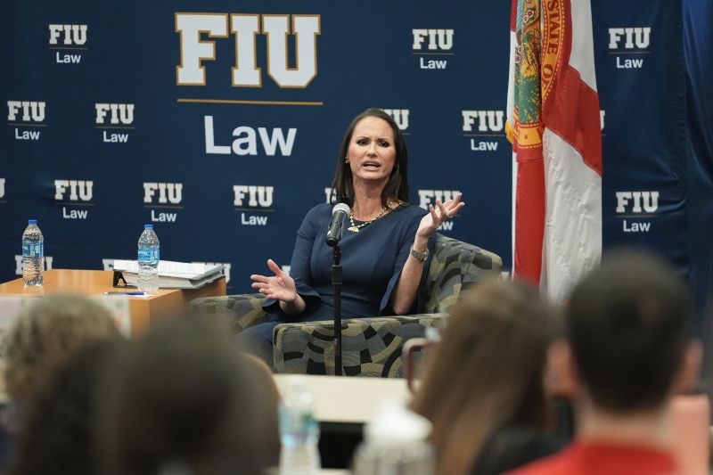 Former circuit judge Elizabeth Scherer speaks Thursday in Miami to Florida International University law students about overseeing the trial of the shooter who murdered 17 at Marjory Stoneman Douglas High School in Parkland, Fla. in 2018.