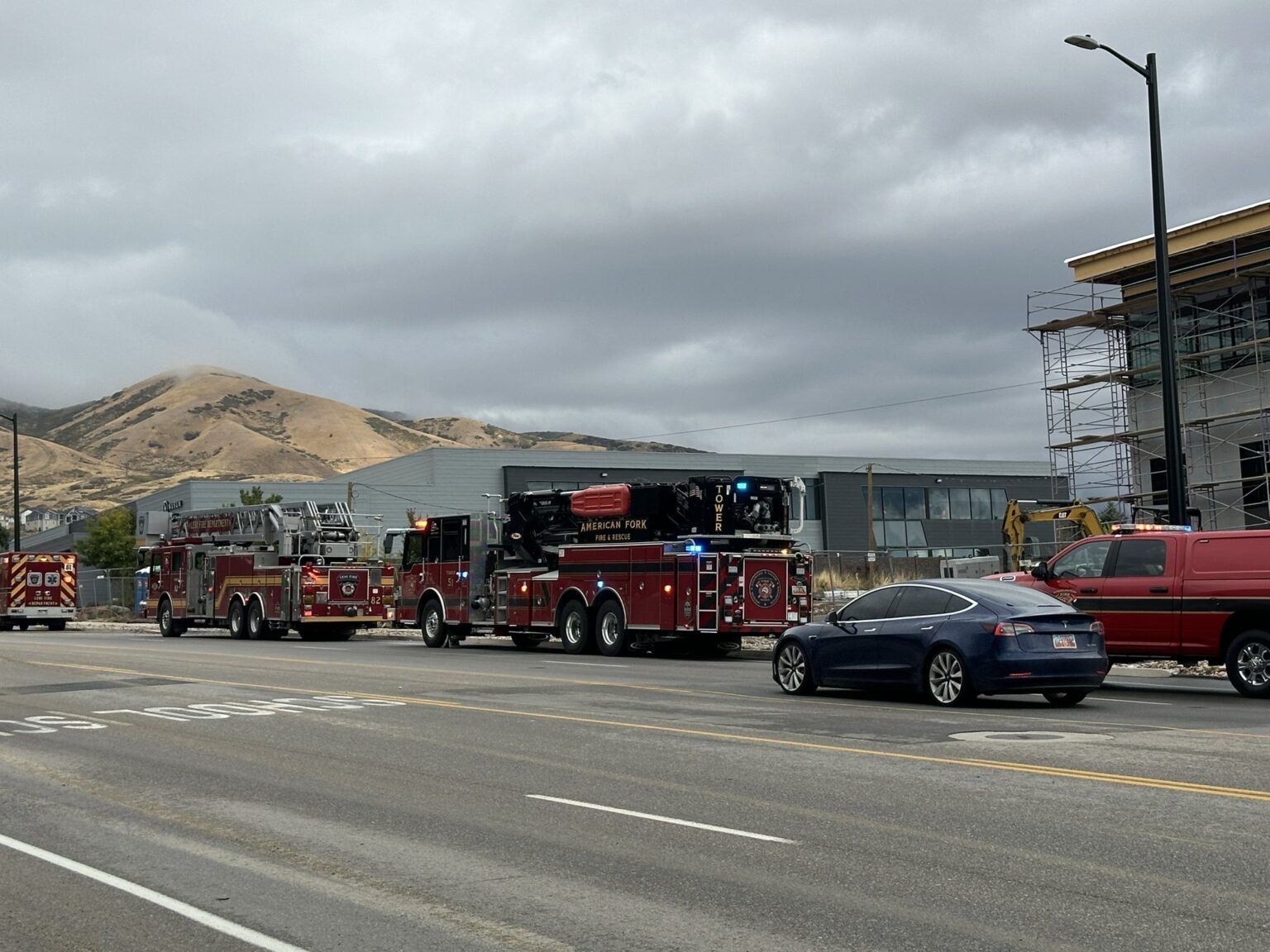 Firefighters respond to a construction accident in Lehi Thursday morning. Lehi authorities say a man was likely killed in the accident sometime on Wednesday.