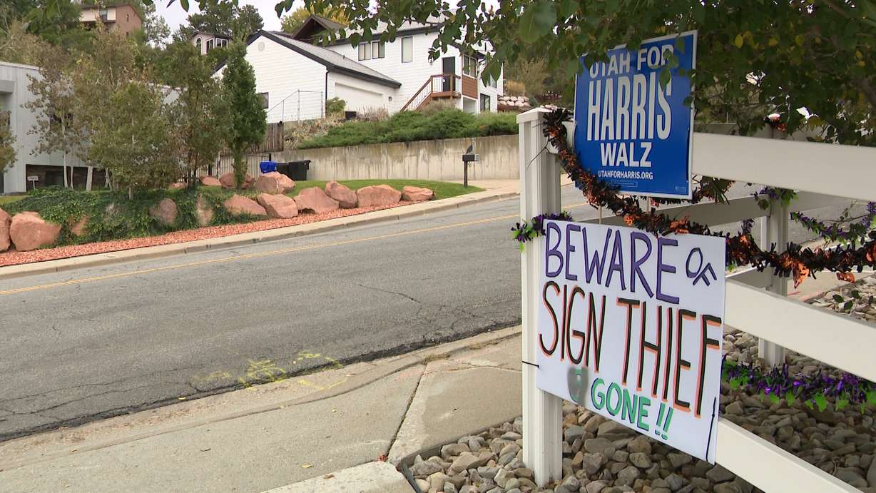 Some homeowners in Bountiful said political signs outside their homes have been repeatedly stolen and even vandalized.