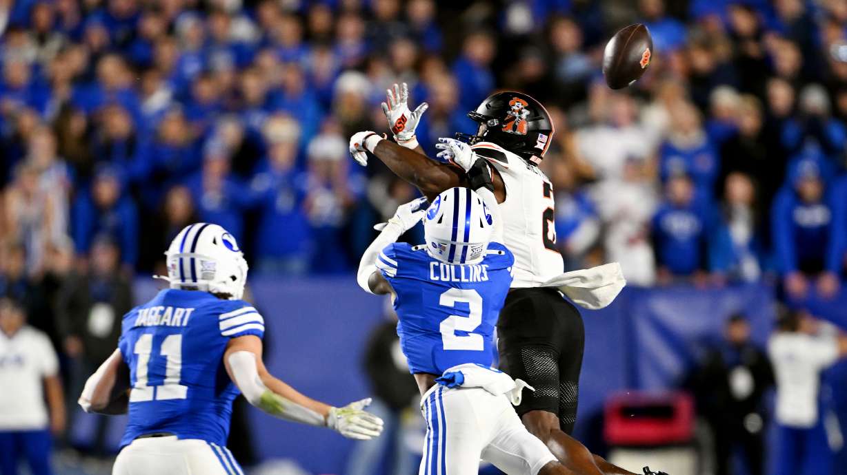 BYU and Oklahoma State play in Provo at LaVell Edwards Stadium on Friday Oct. 18, 2024. BYU won 38-35.