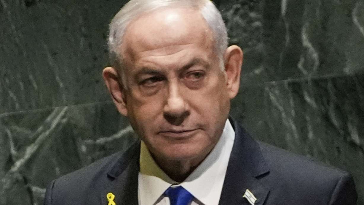 Prime Minister of Israel Benjamin Netanyahu addresses the 79th session of the United Nations General Assembly, Sept. 27. Israel's government says a drone targeted Netanyahu's house on Saturday, with no casualties.