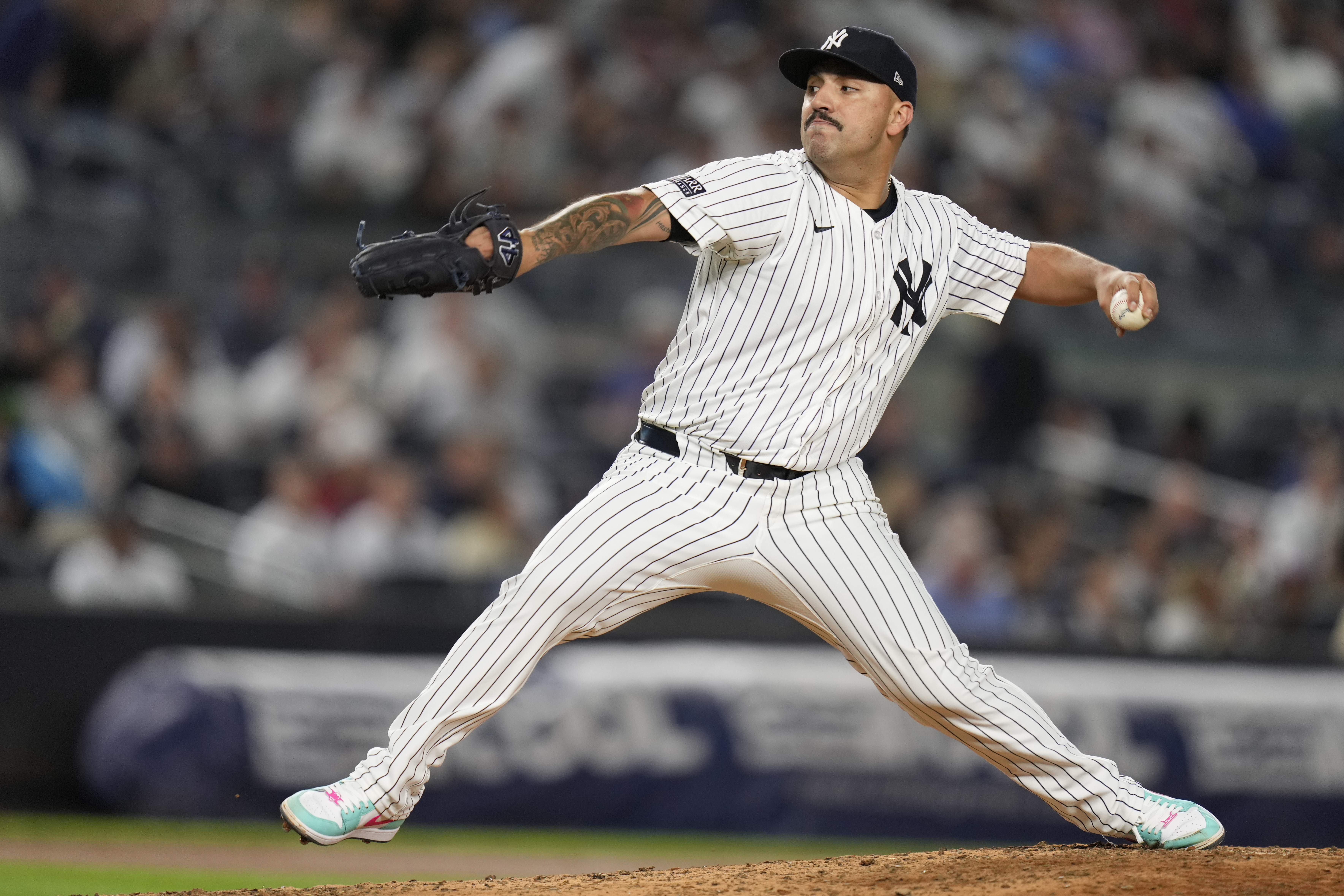 FILE - New York Yankees pitcher Nestor Cortes throws during the fourth inning of a baseball game against the Boston Red Sox at Yankee Stadium Thursday, Sept. 12, 2024, in New York.