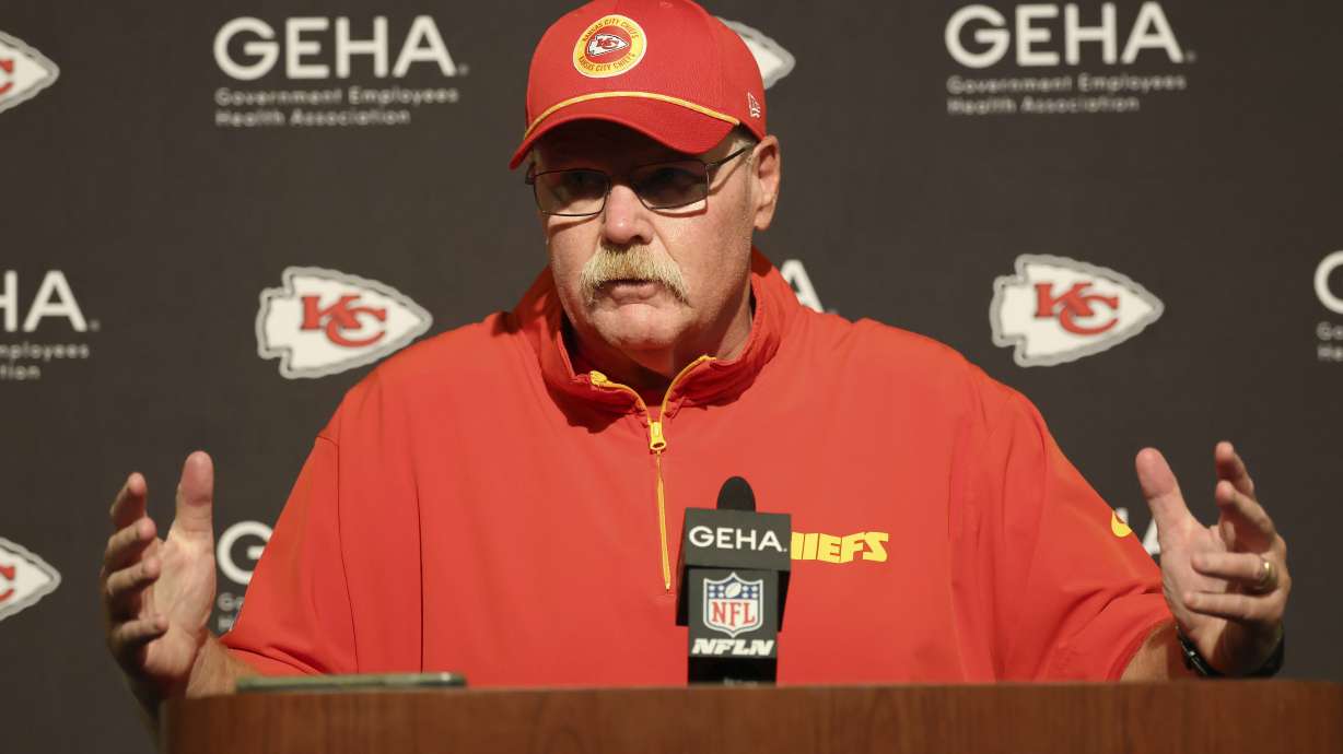 Kansas City Chiefs head coach Andy Reid speaks at a news conference after an NFL football game against the San Francisco 49ers in Santa Clara, Calif., Sunday, Oct. 20, 2024.
