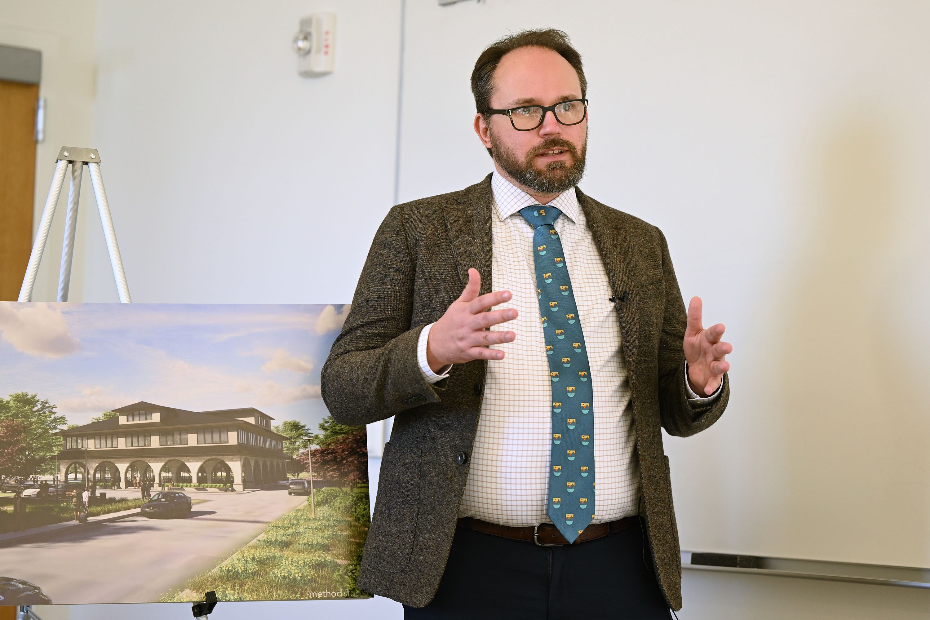 Luke Peterson, executive director of the Utah Lake Authority, discusses work that helped in the effort to reduce phragmites at the lake by 70% at UVU on Monday.